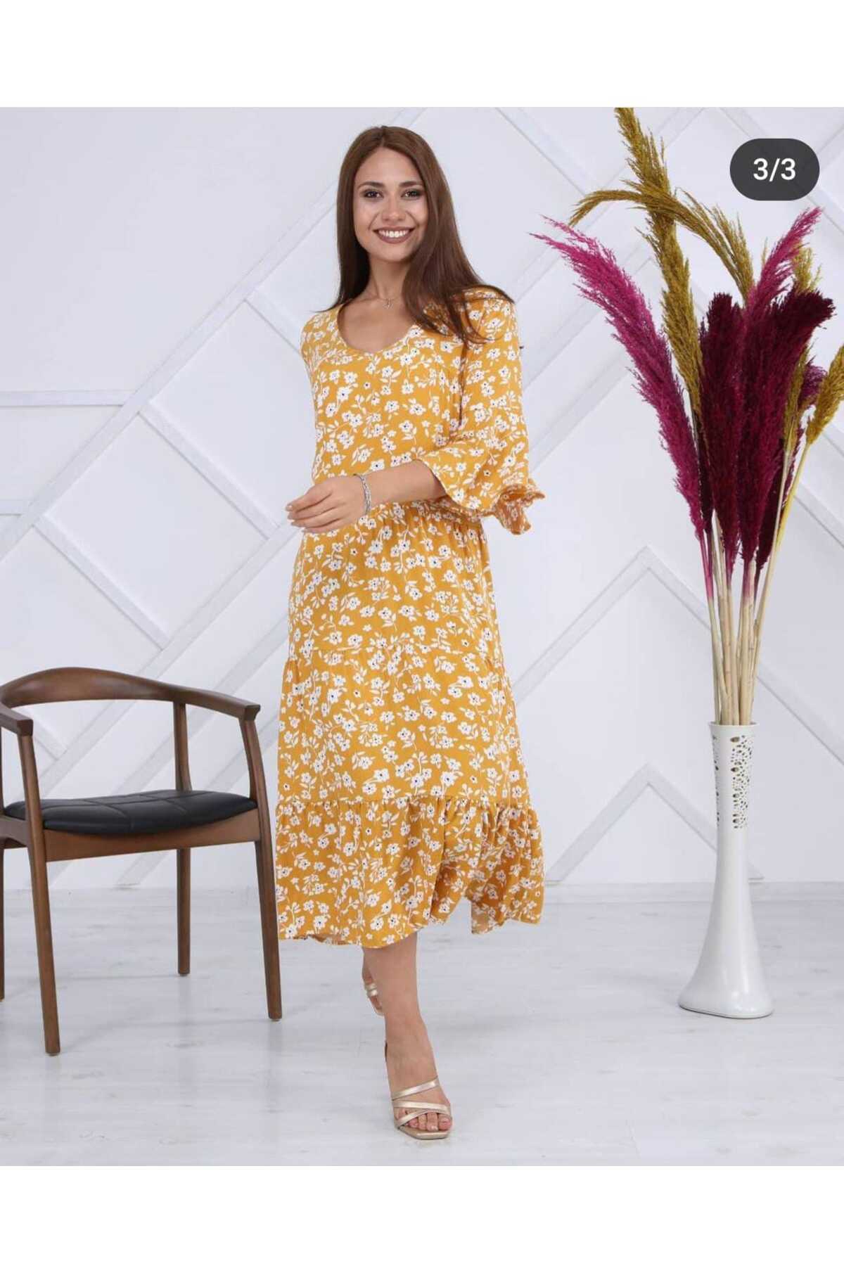 Arka Fermuarlı Viskon Elbise