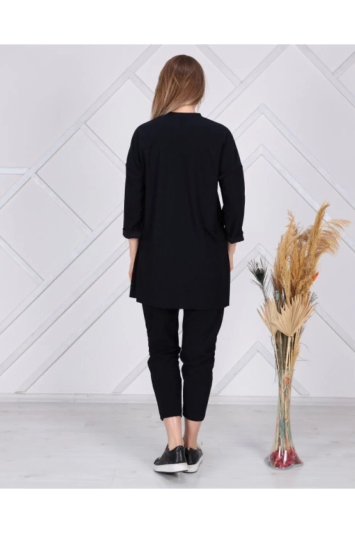 Kadın  Siyah Fitilli Kadife Takım