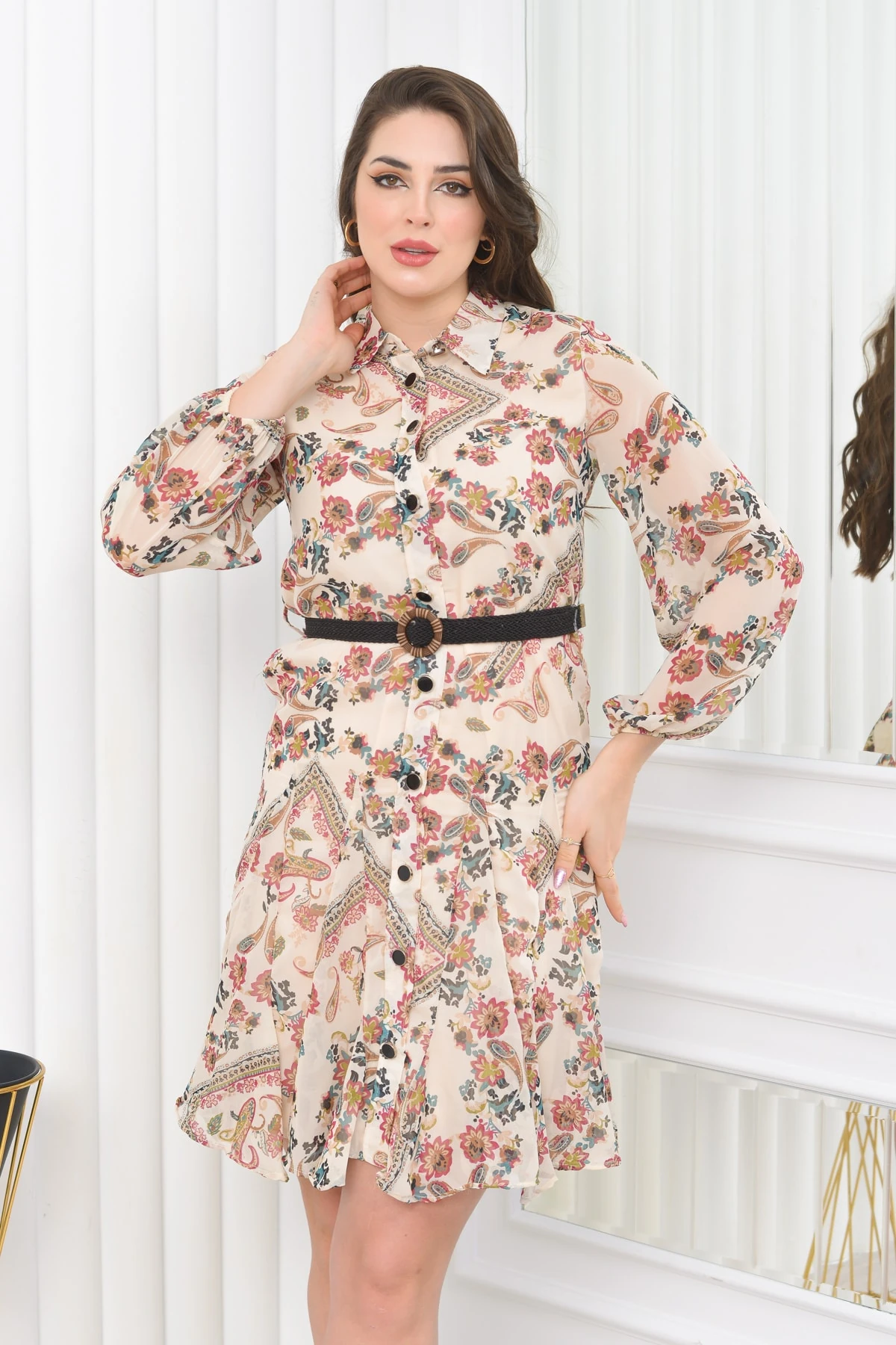 Eteği Fırfırlı Şifon Elbise