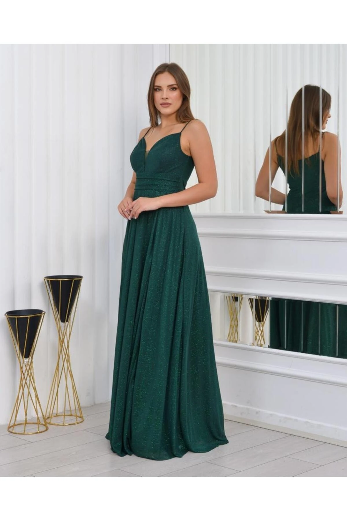 Simli İnce Askılı Abiye