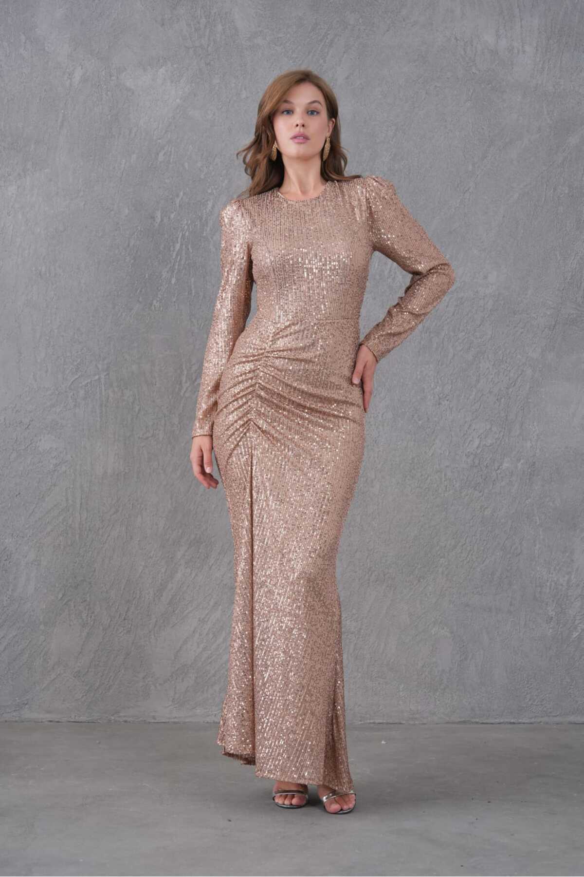 Bisiklet Yaka Uzun Abiye Elbise