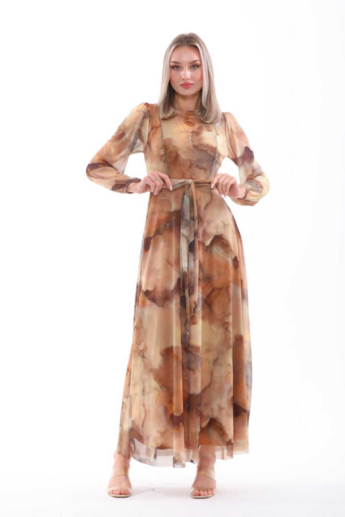 Bisiklet Yaka Likralı  Maxi Boy Elbise