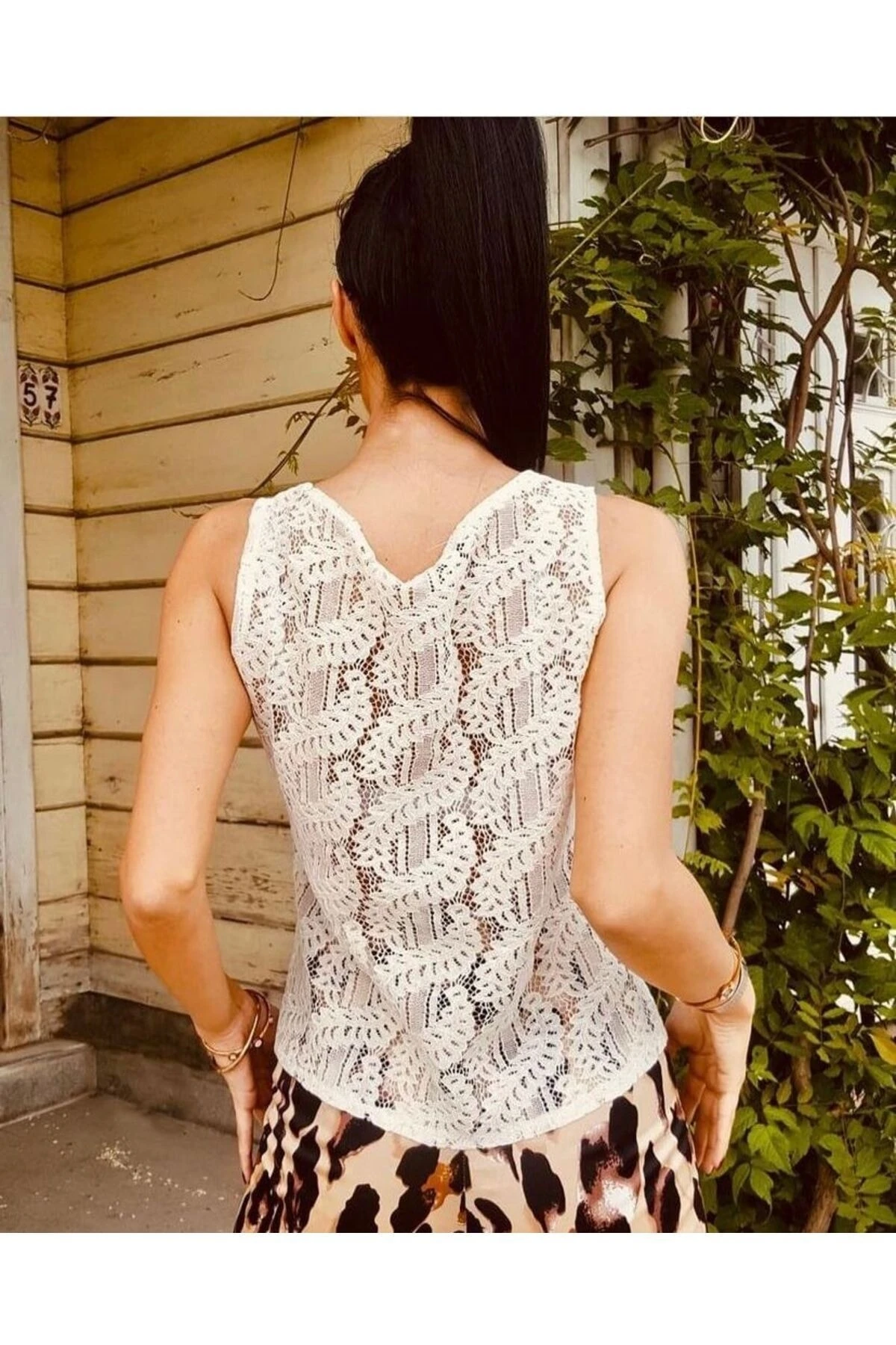 Düğmeli Dantel Bluz