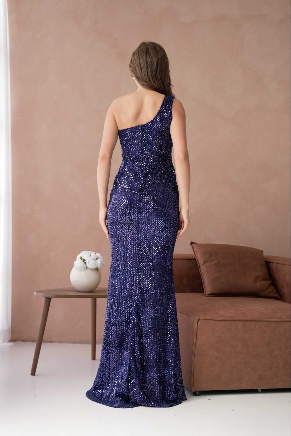 Tek Omuz Pulpayet Abiye Elbise