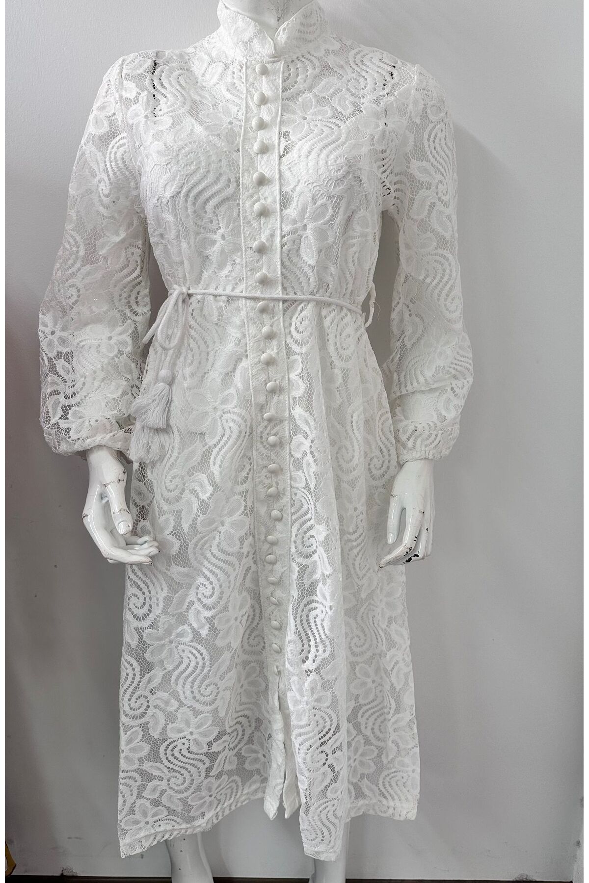 Kadın Beyaz Dantel Güpür Elbise