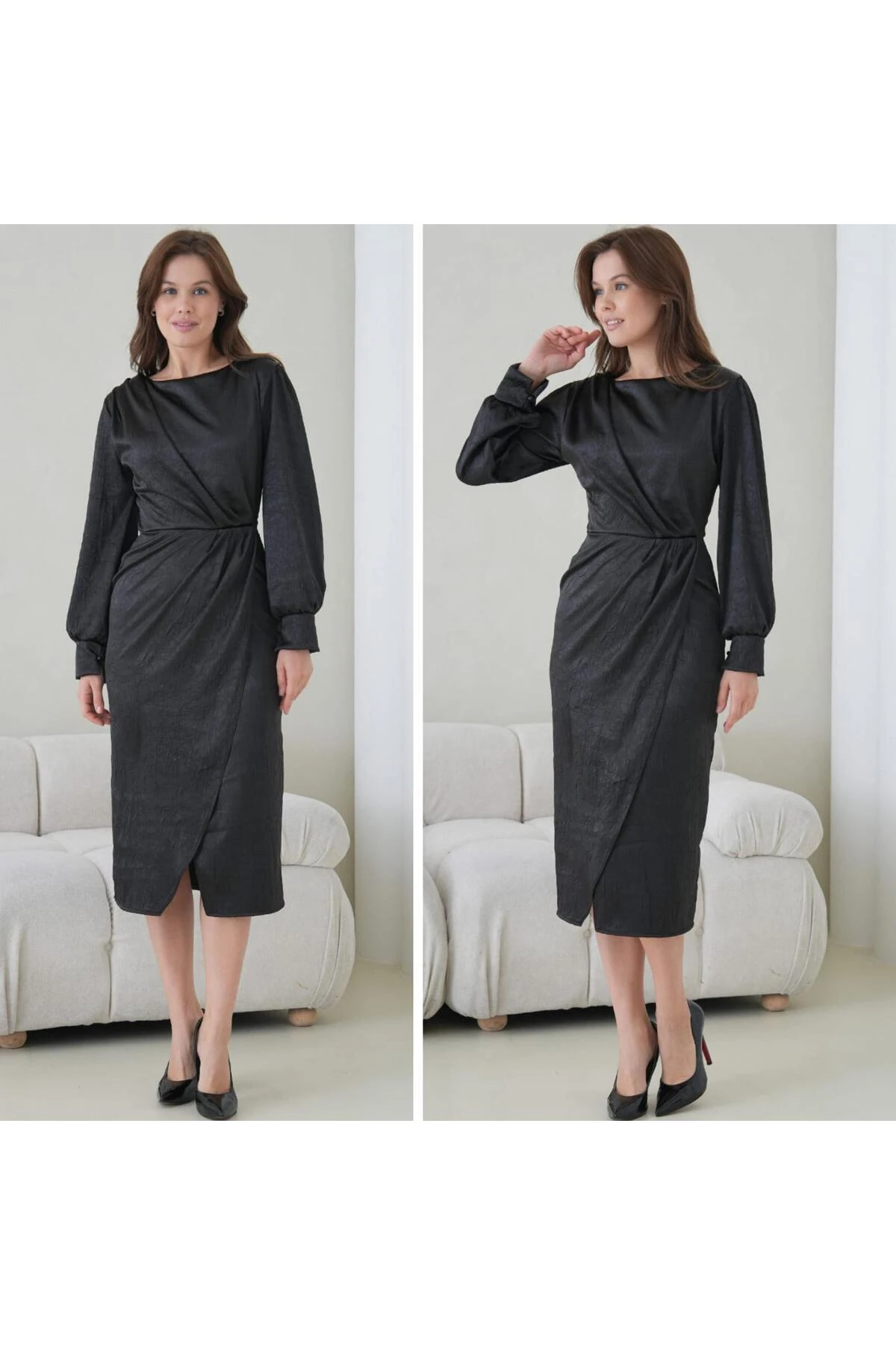 Kruvaze Saten Elbise