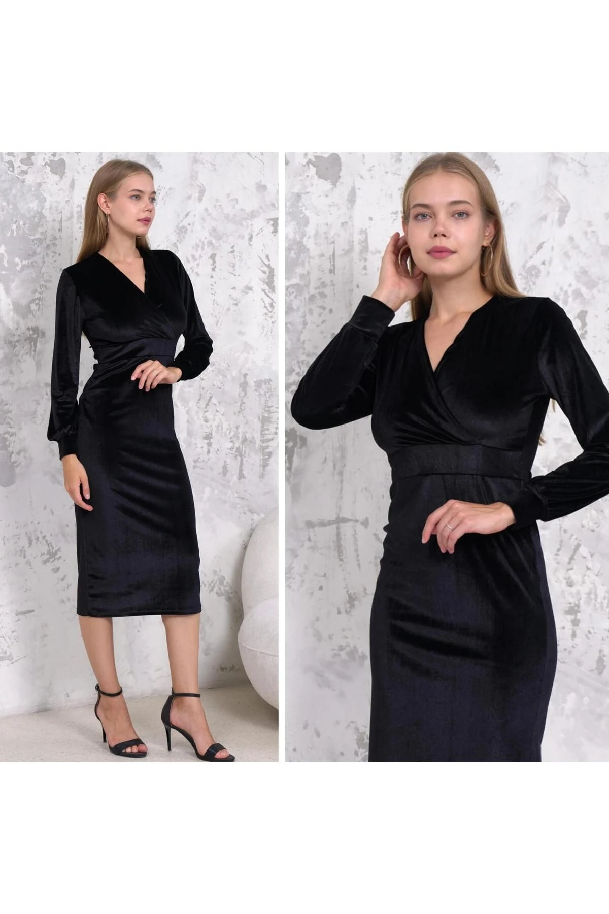 Kruvaze Midi Boy Kalem Elbise