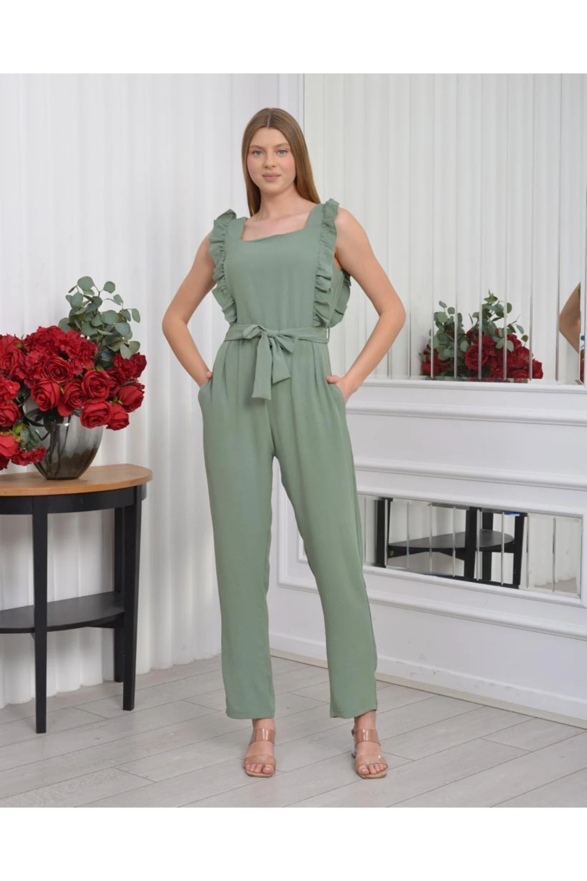 Ayrobin Arkası Fermuarlı Tulum - yeşil