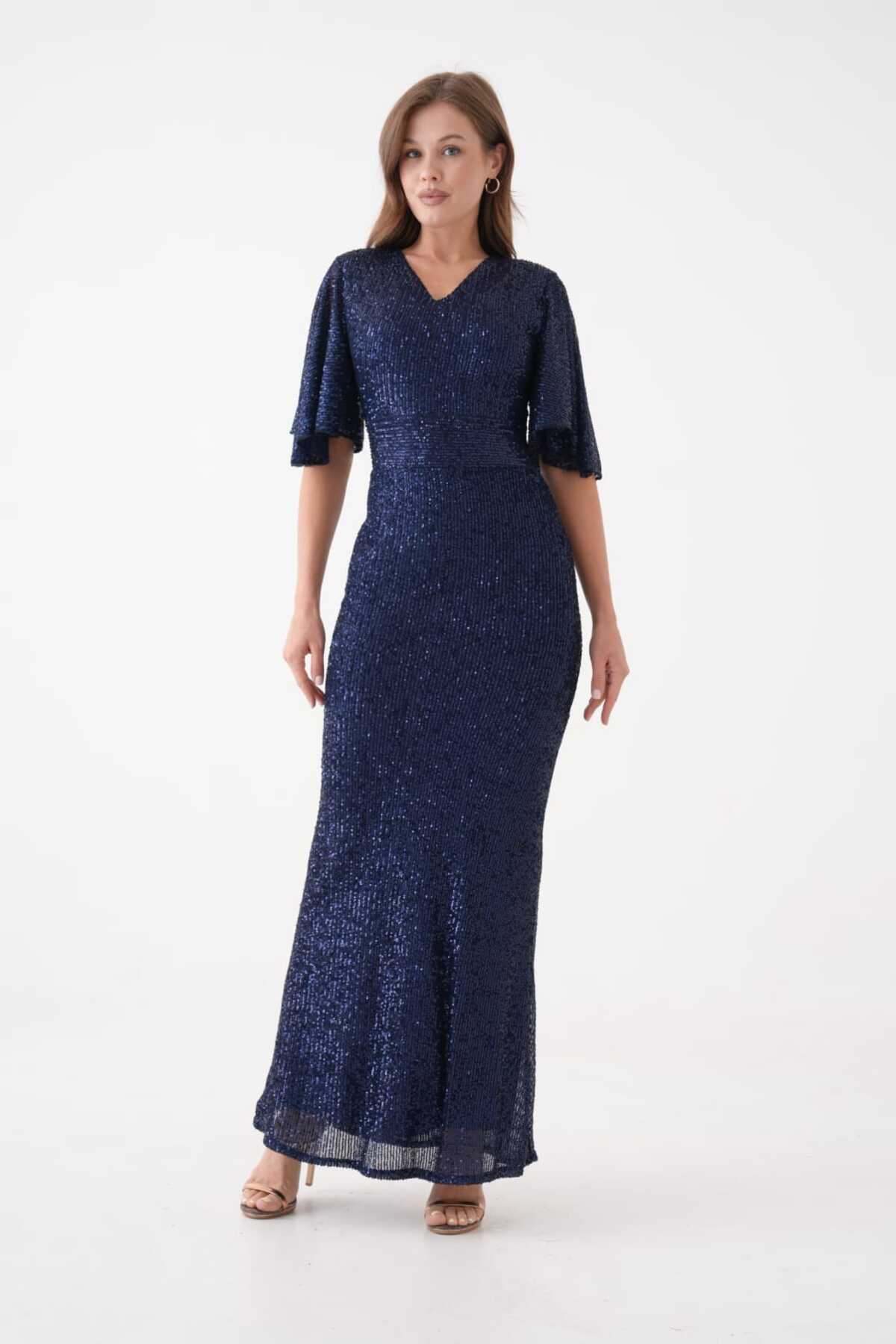 Abiye Pul Payet Kısa Kol Elbise