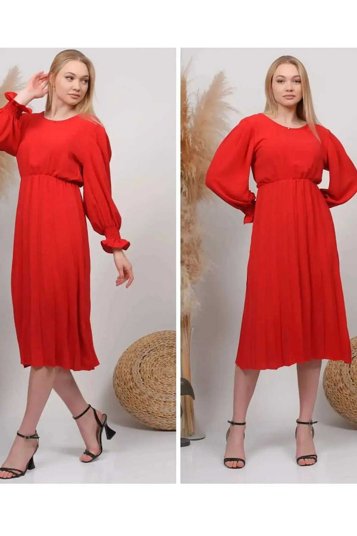 Bisiklet Yaka Atlas Kumaş Elbise