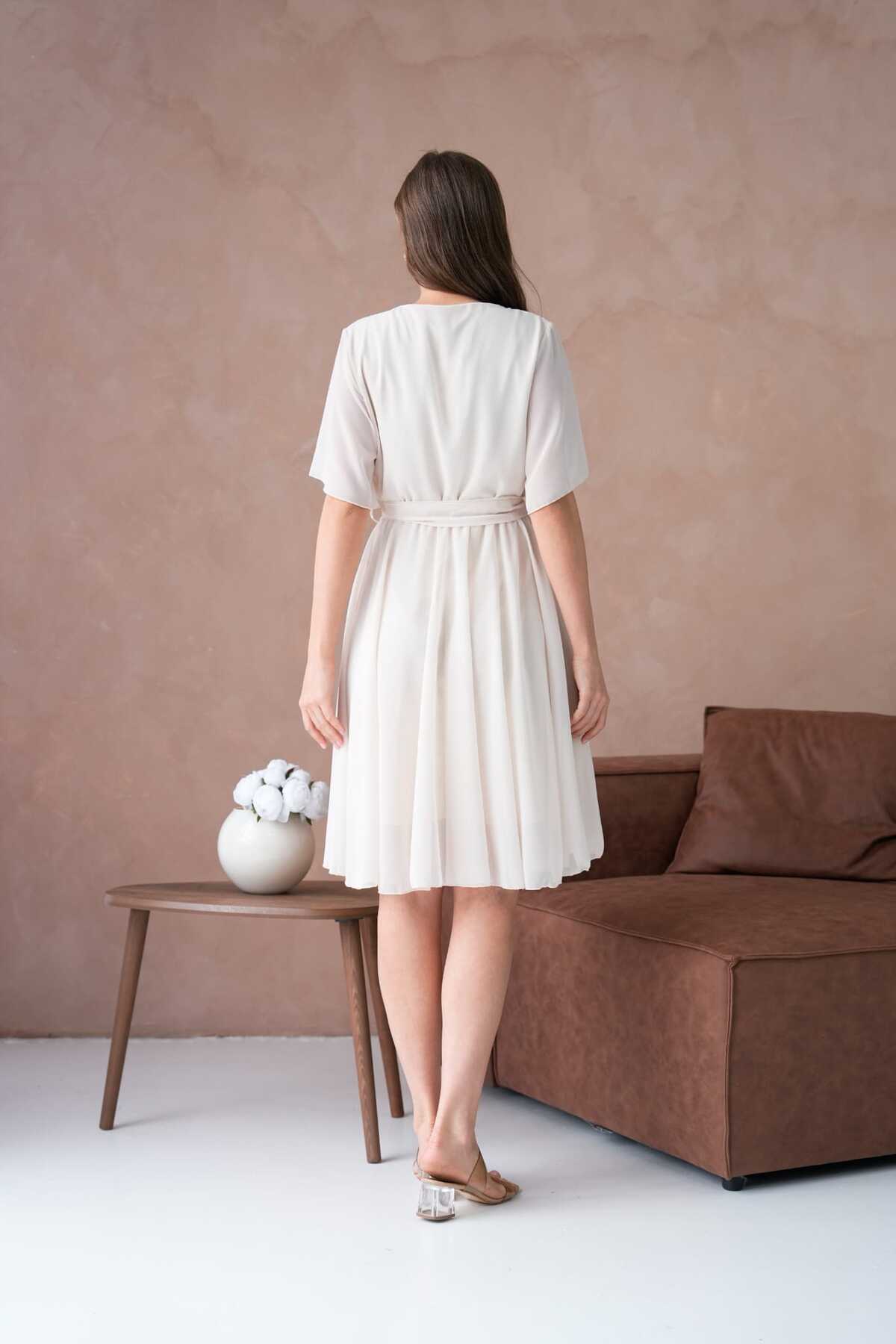 Kısa Kol Düz Şifon Elbise