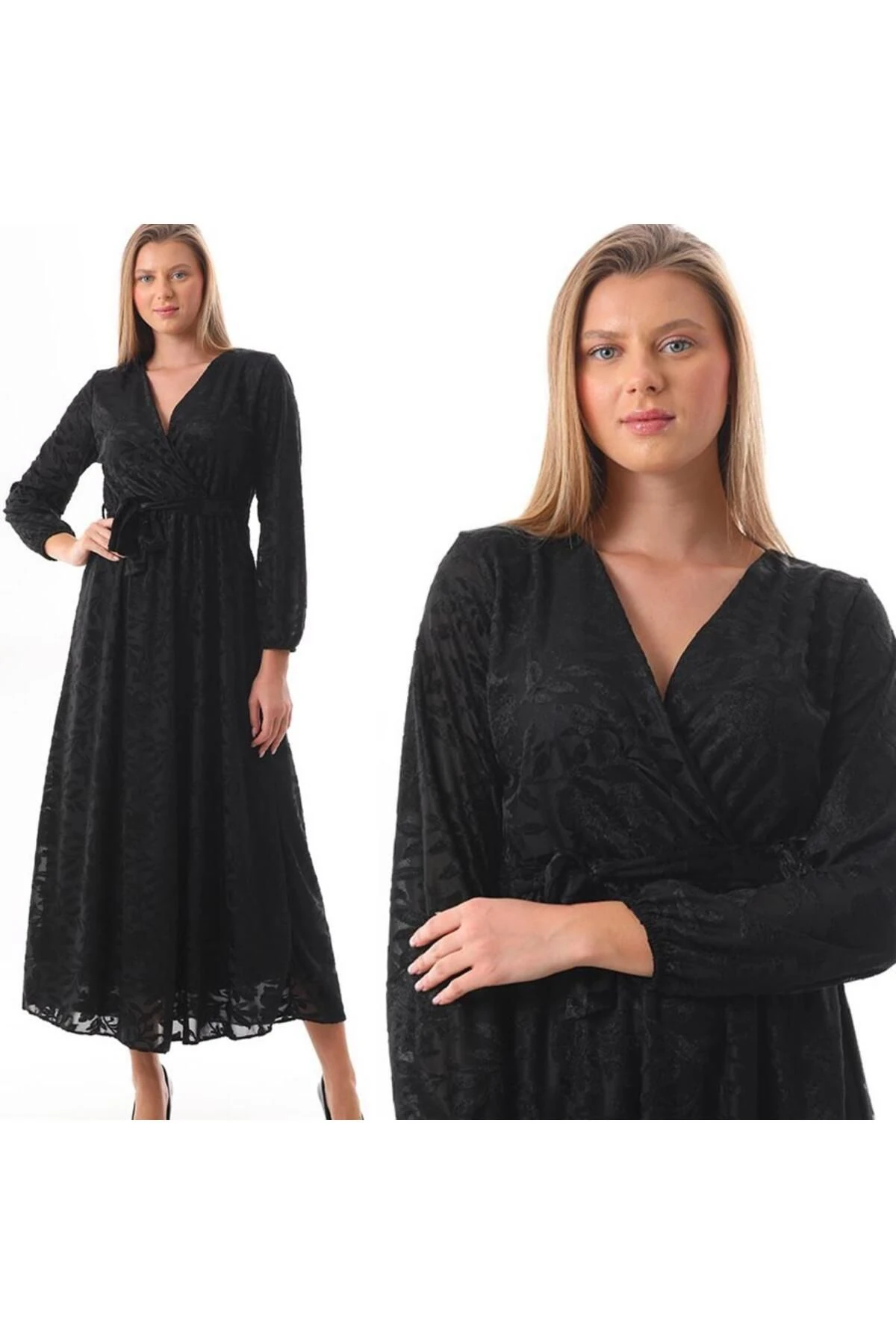 Filoklu Desenli Şifon Elbise