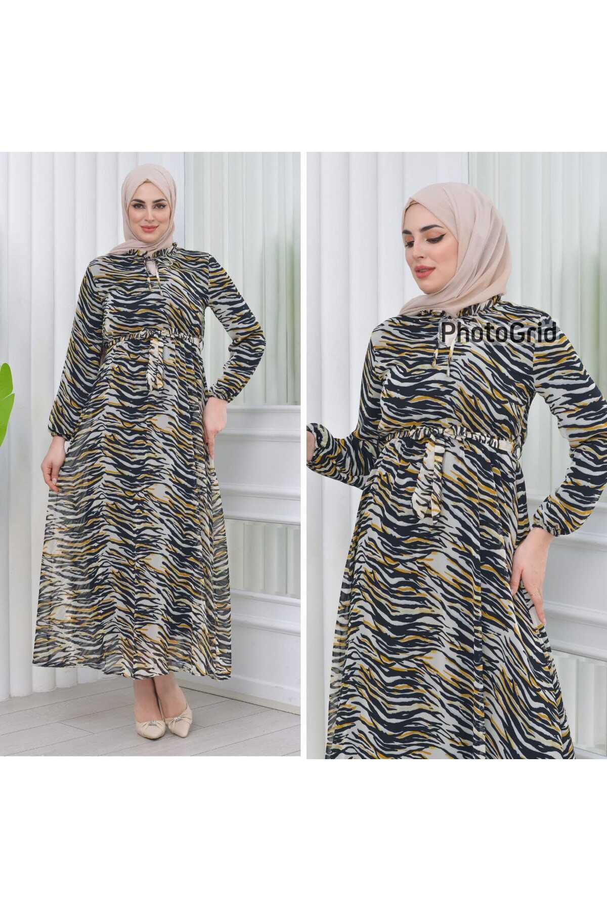 Boydan Astarlı 0 Yaka Çiçek Desenli Şifon