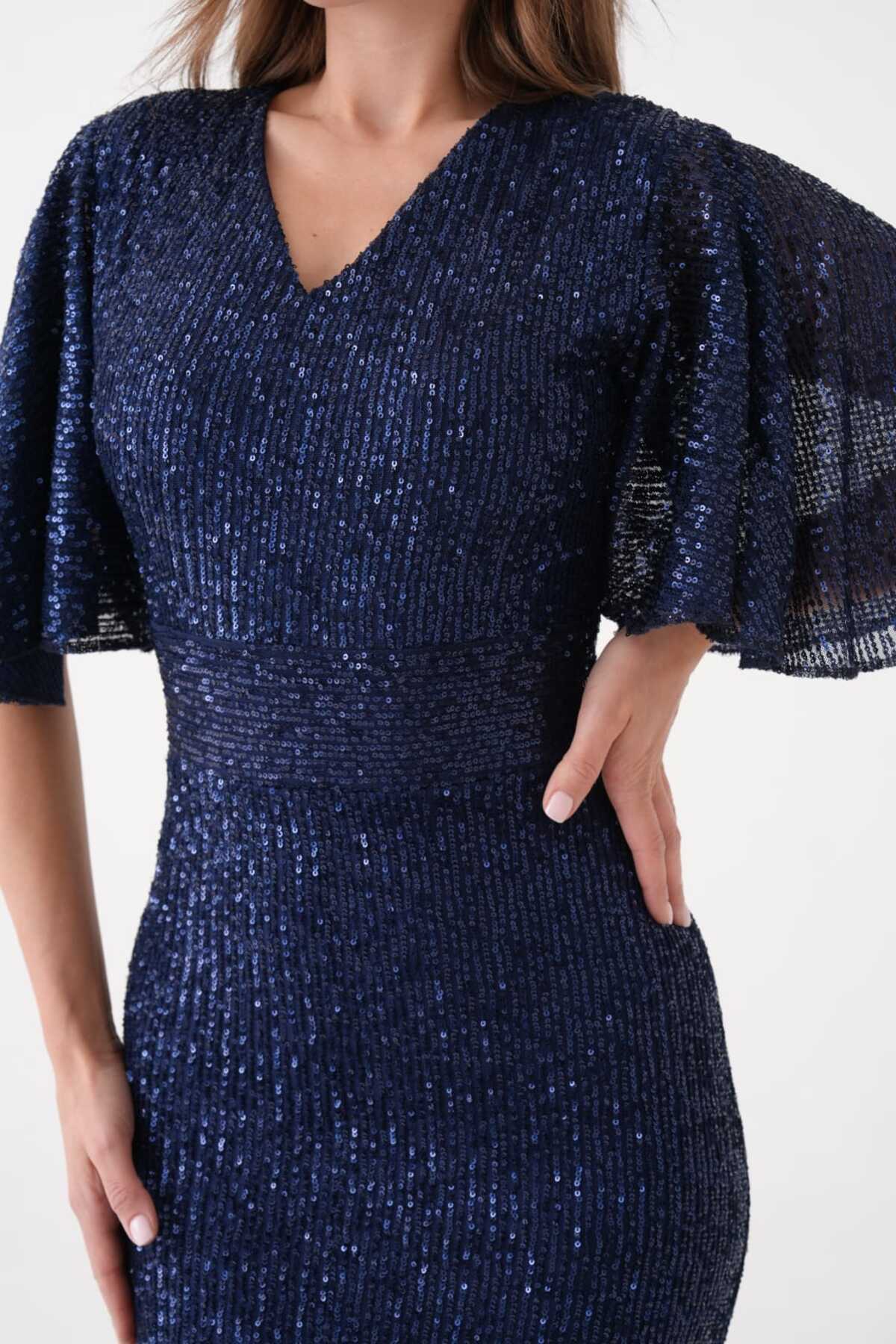 Abiye Pul Payet Kısa Kol Elbise