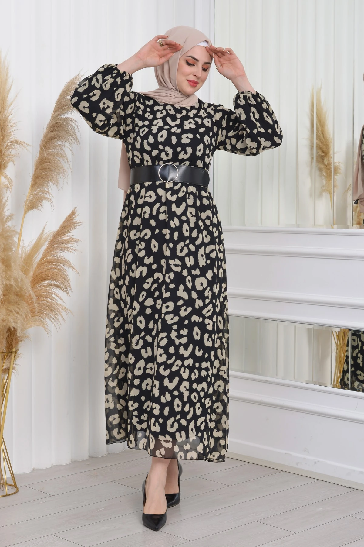 Bisiklet Yaka Boydan Astarlı Şifon