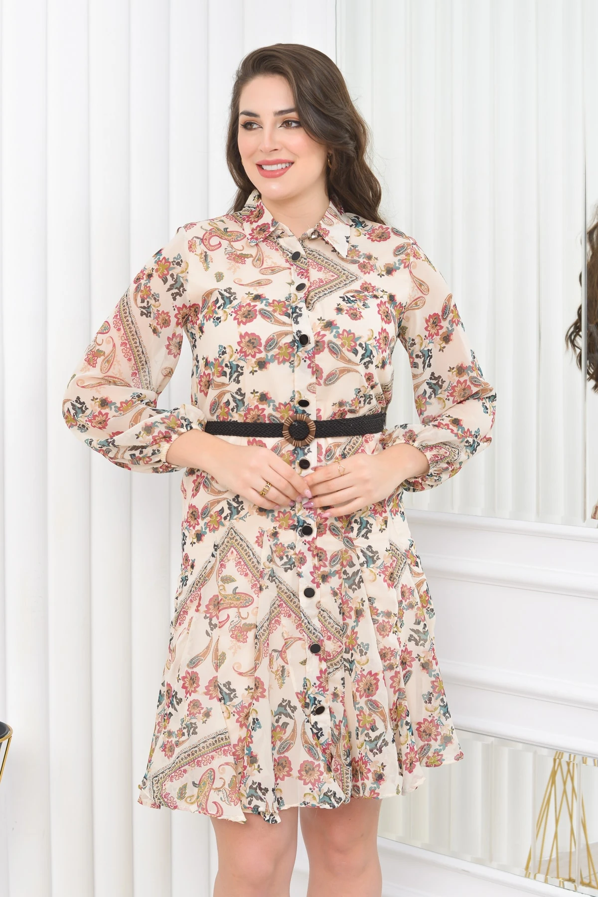 Eteği Fırfırlı Şifon Elbise