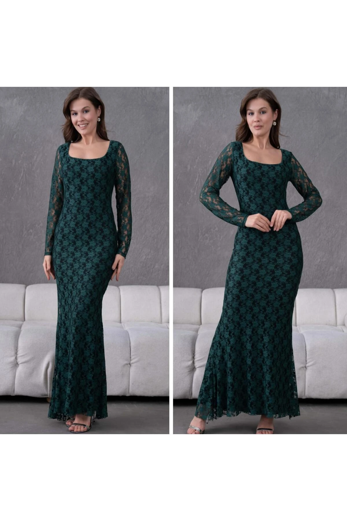 Likralı Dantel Abiye Elbise