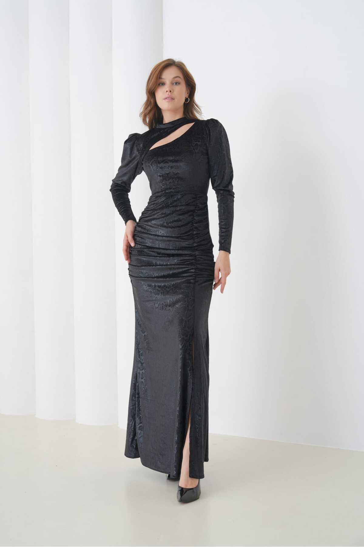 Kadife Baskılı Abiye Elbise