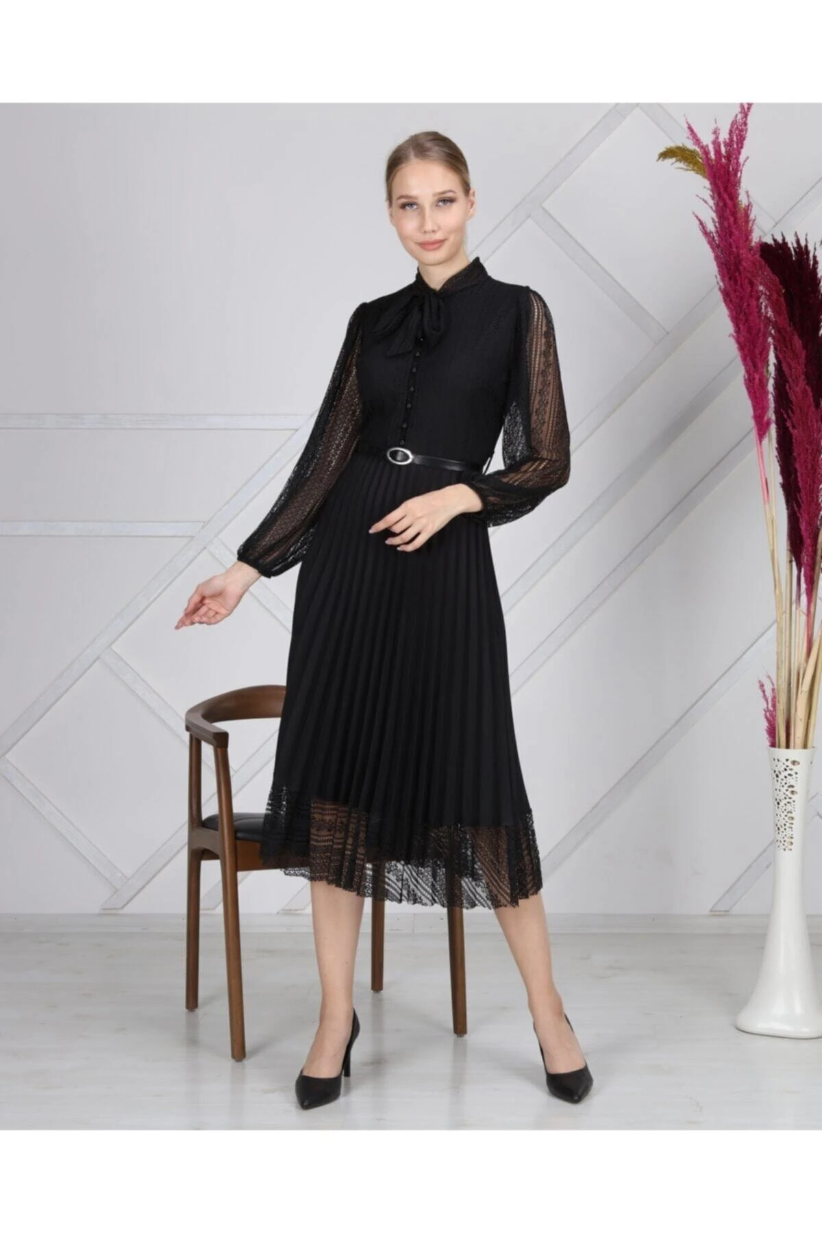 Fransız Tül Elbise - siyah