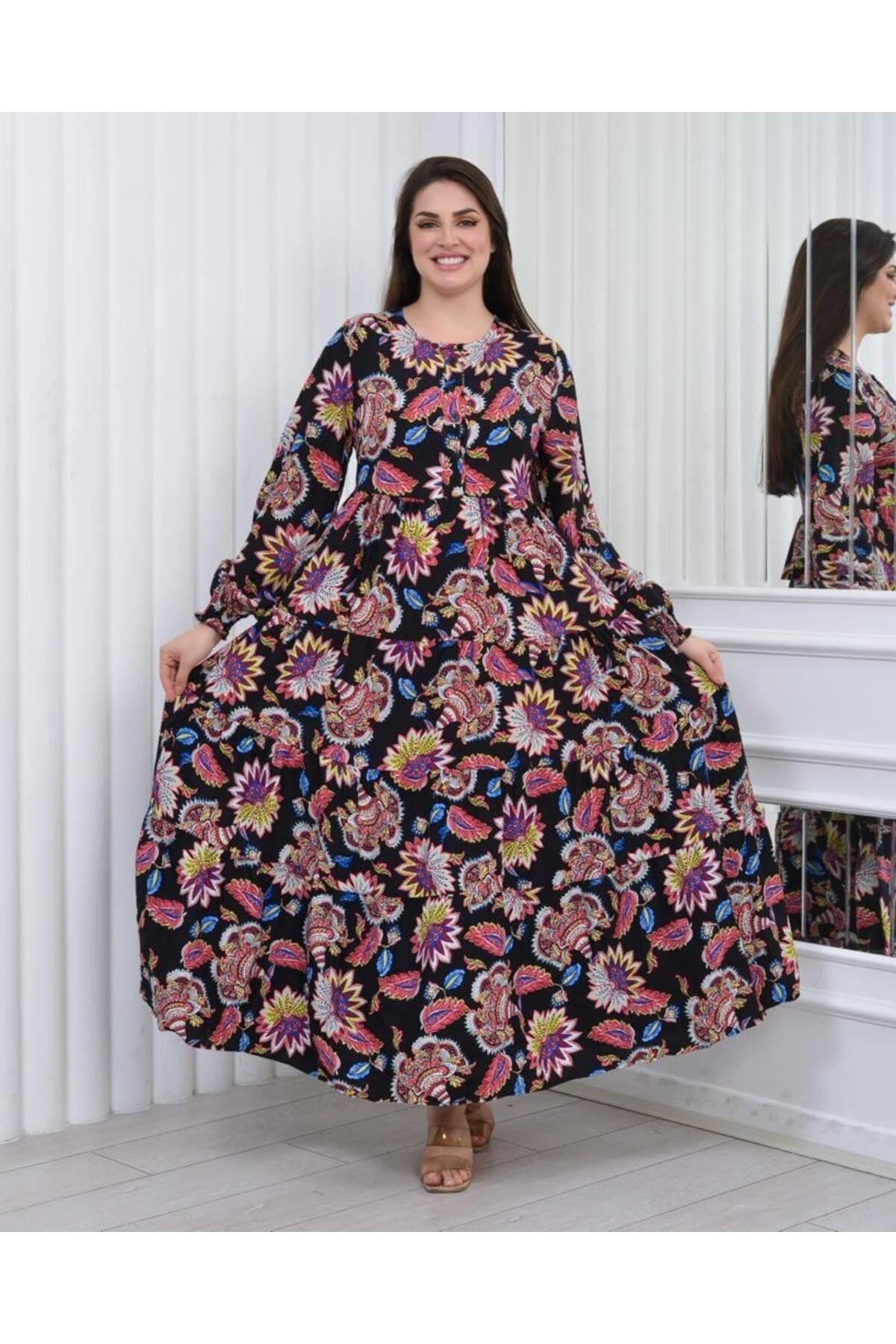 Yaka Düğmeli Viskon - a6