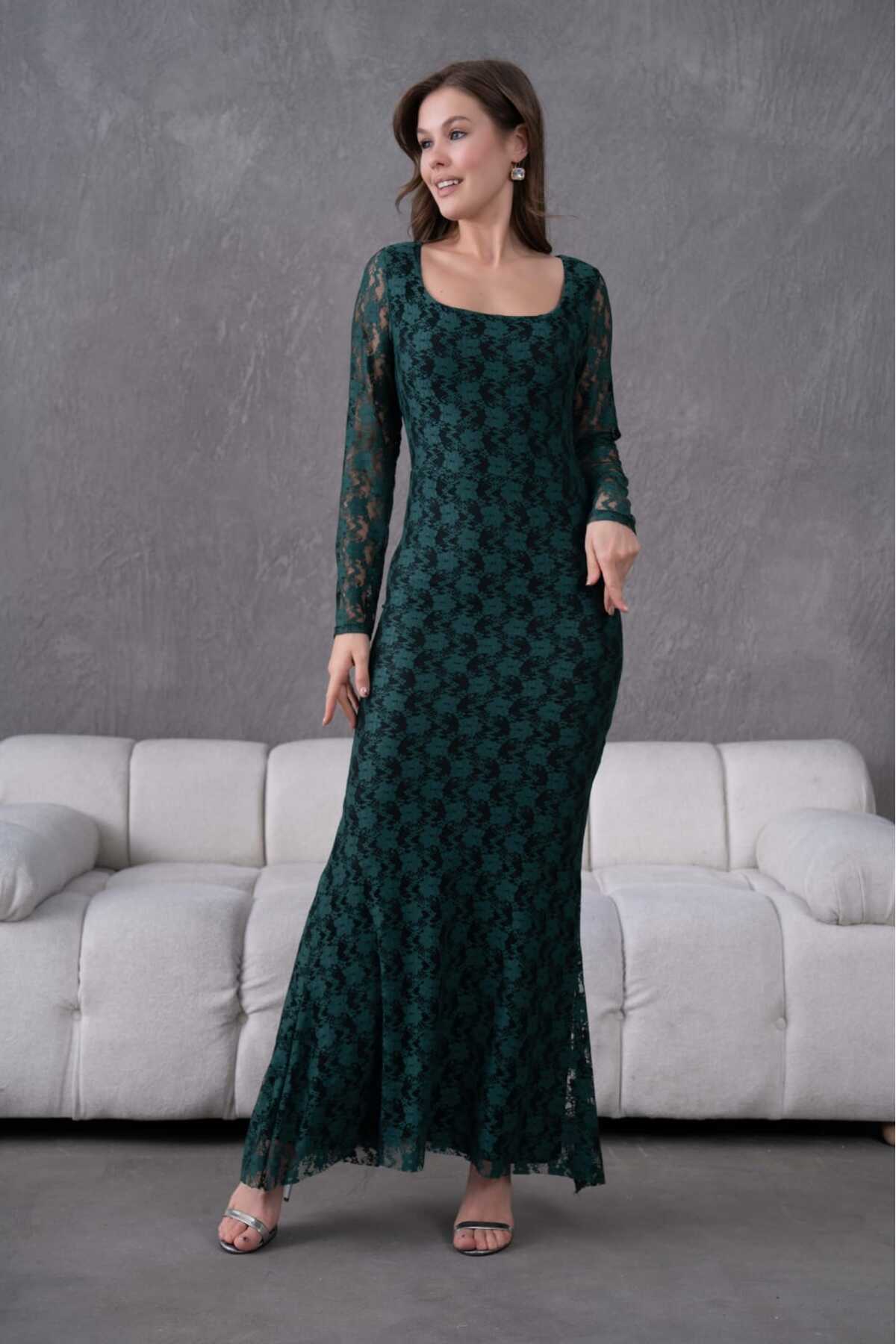 Likralı Dantel Abiye Elbise