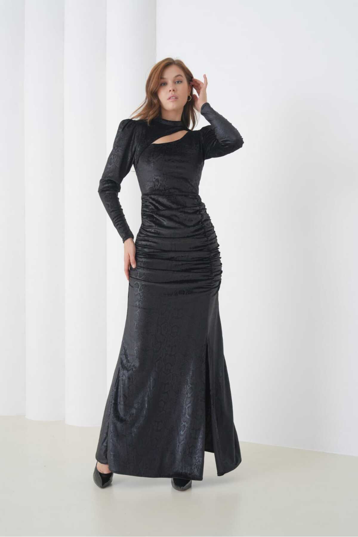 Kadife Baskılı Abiye Elbise