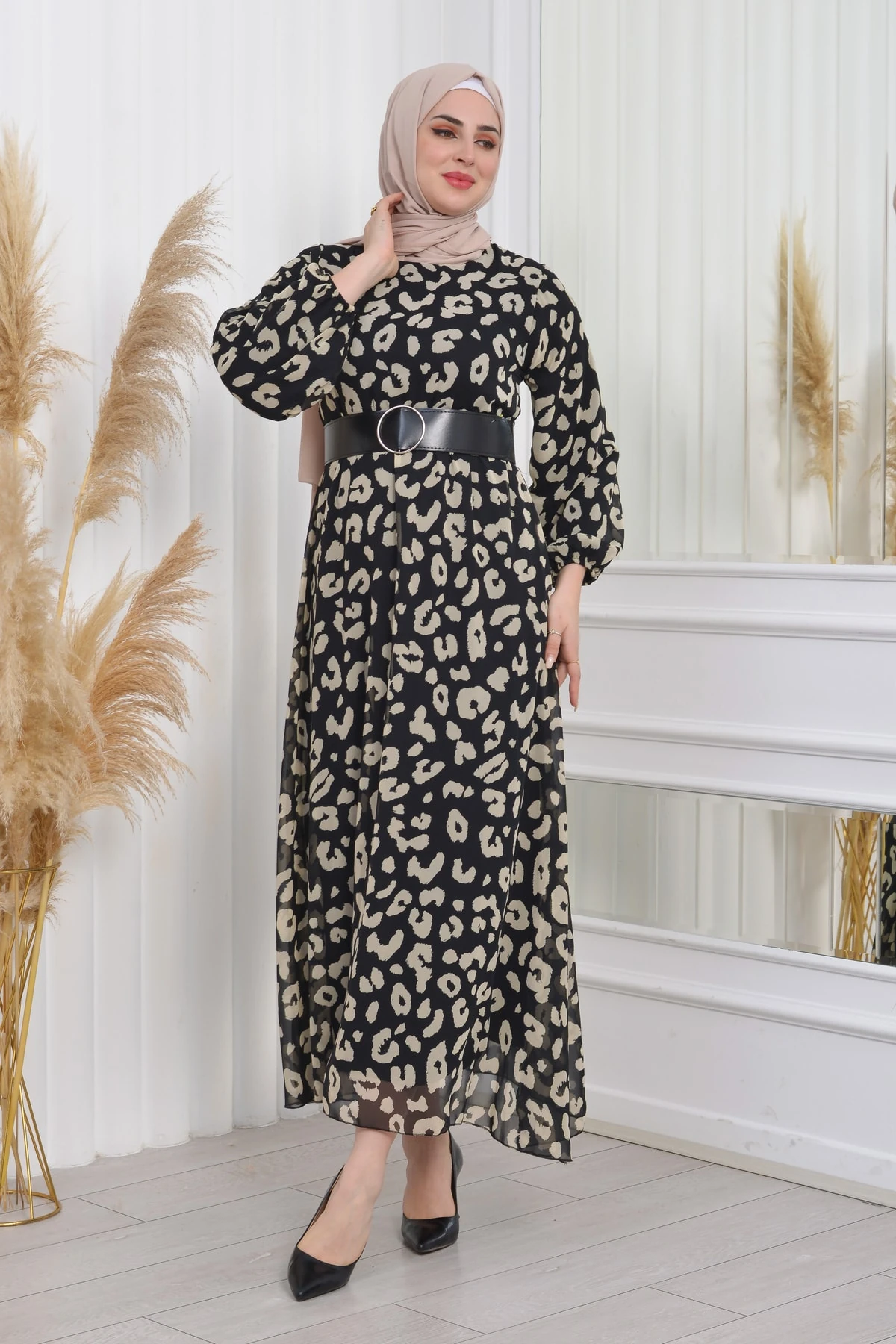 Bisiklet Yaka Boydan Astarlı Şifon