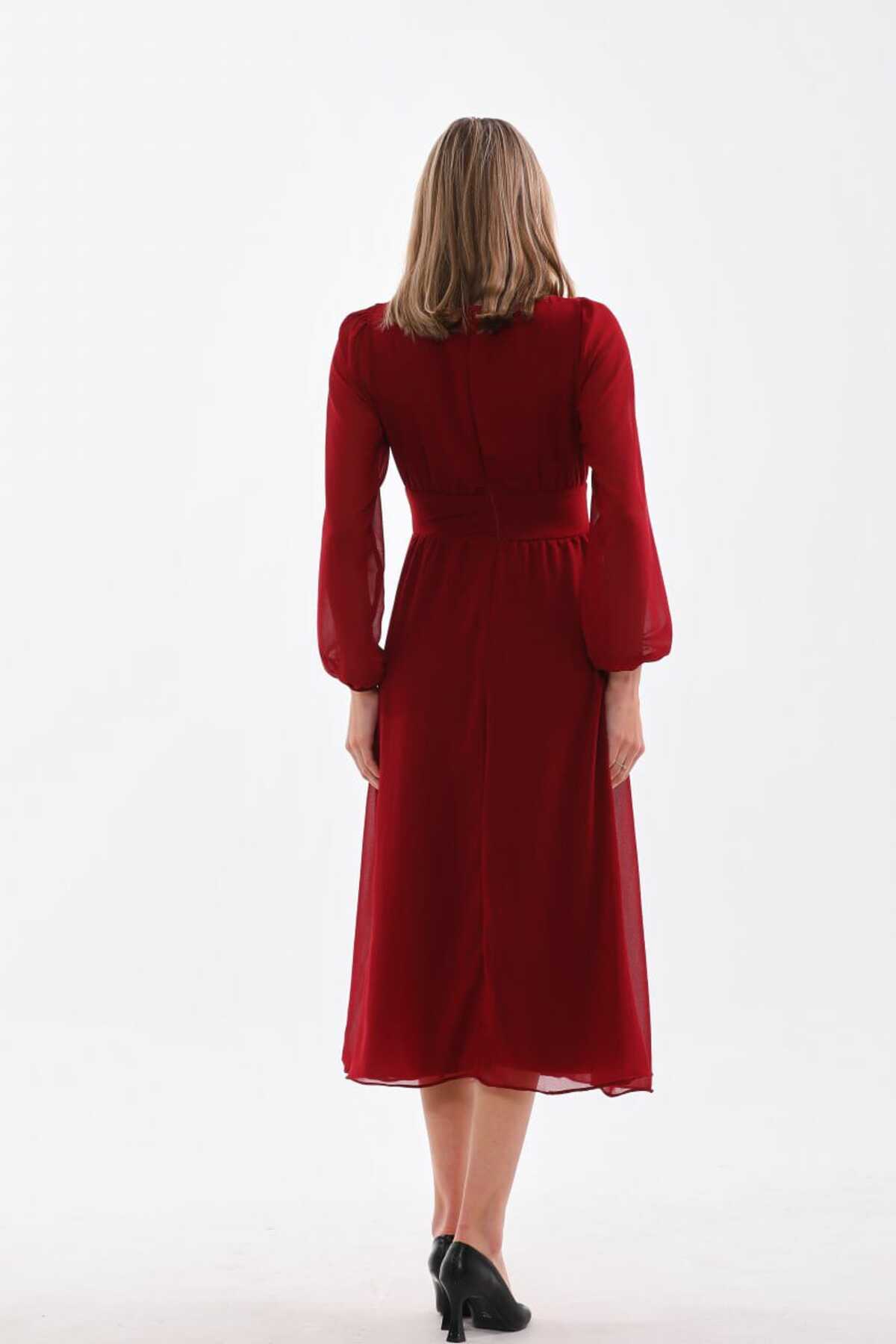 Belden İp Bağcılıklı Düz Şifon Elbise