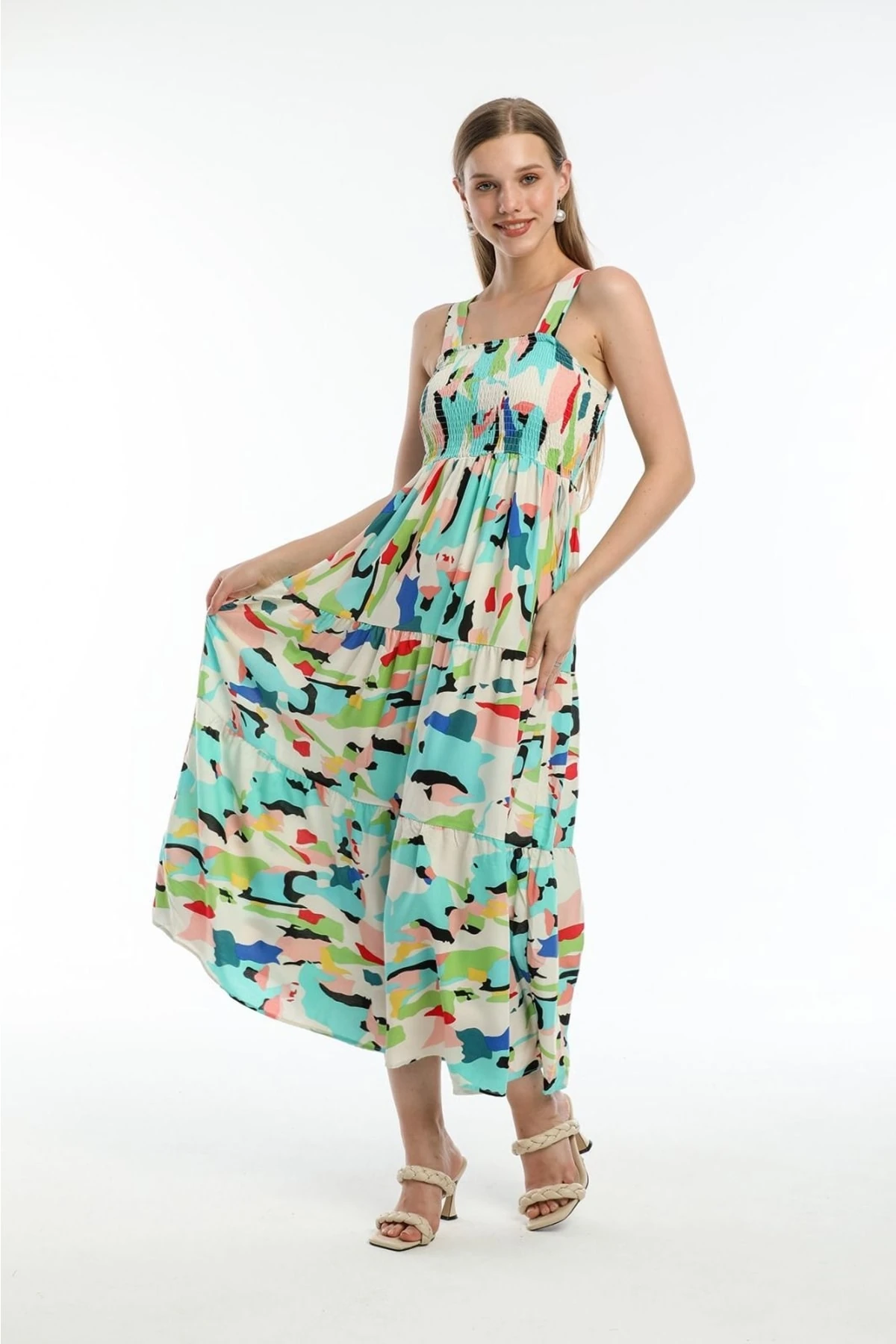 Gipeli Askılı Viskon Elbise