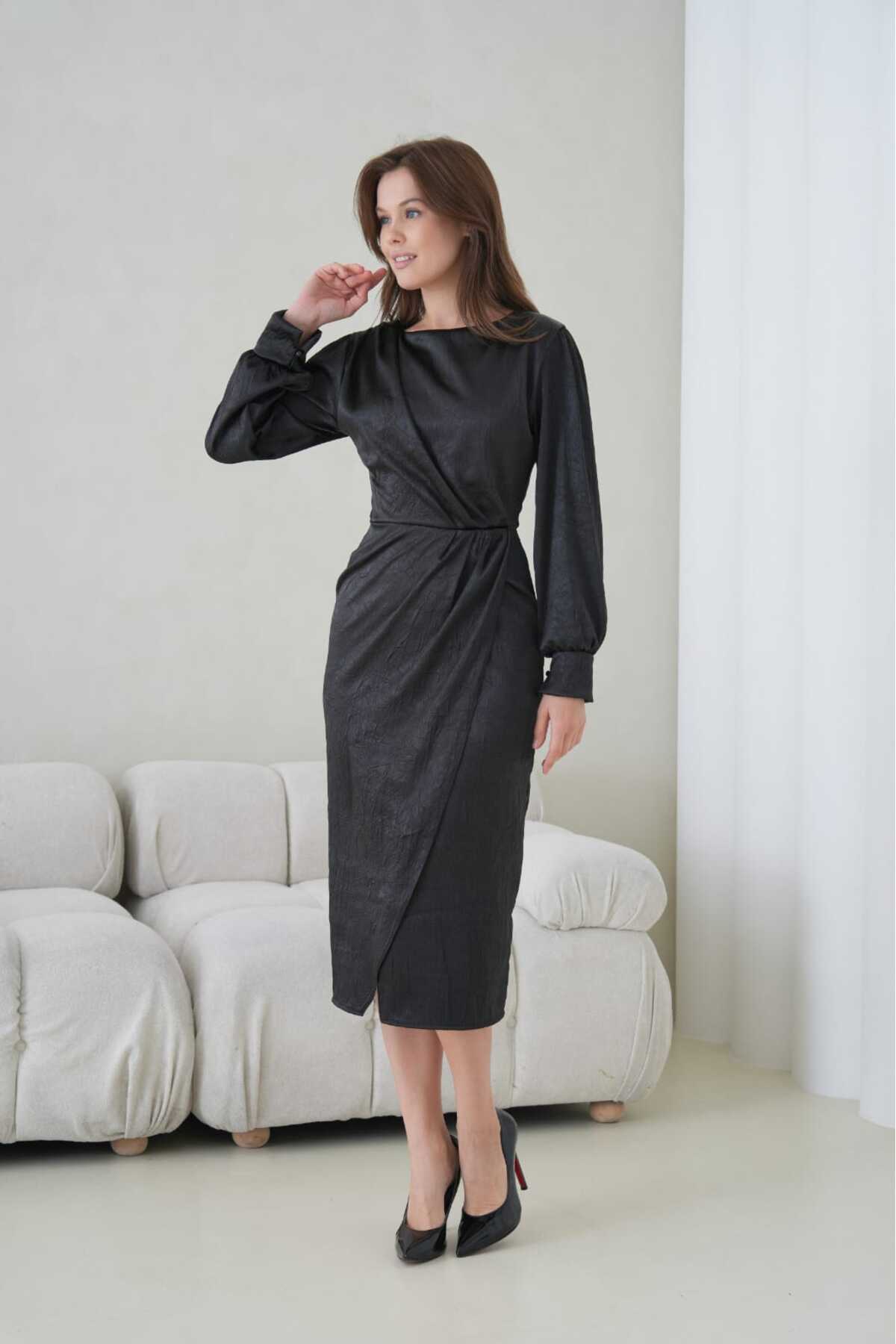 Kruvaze Saten Elbise