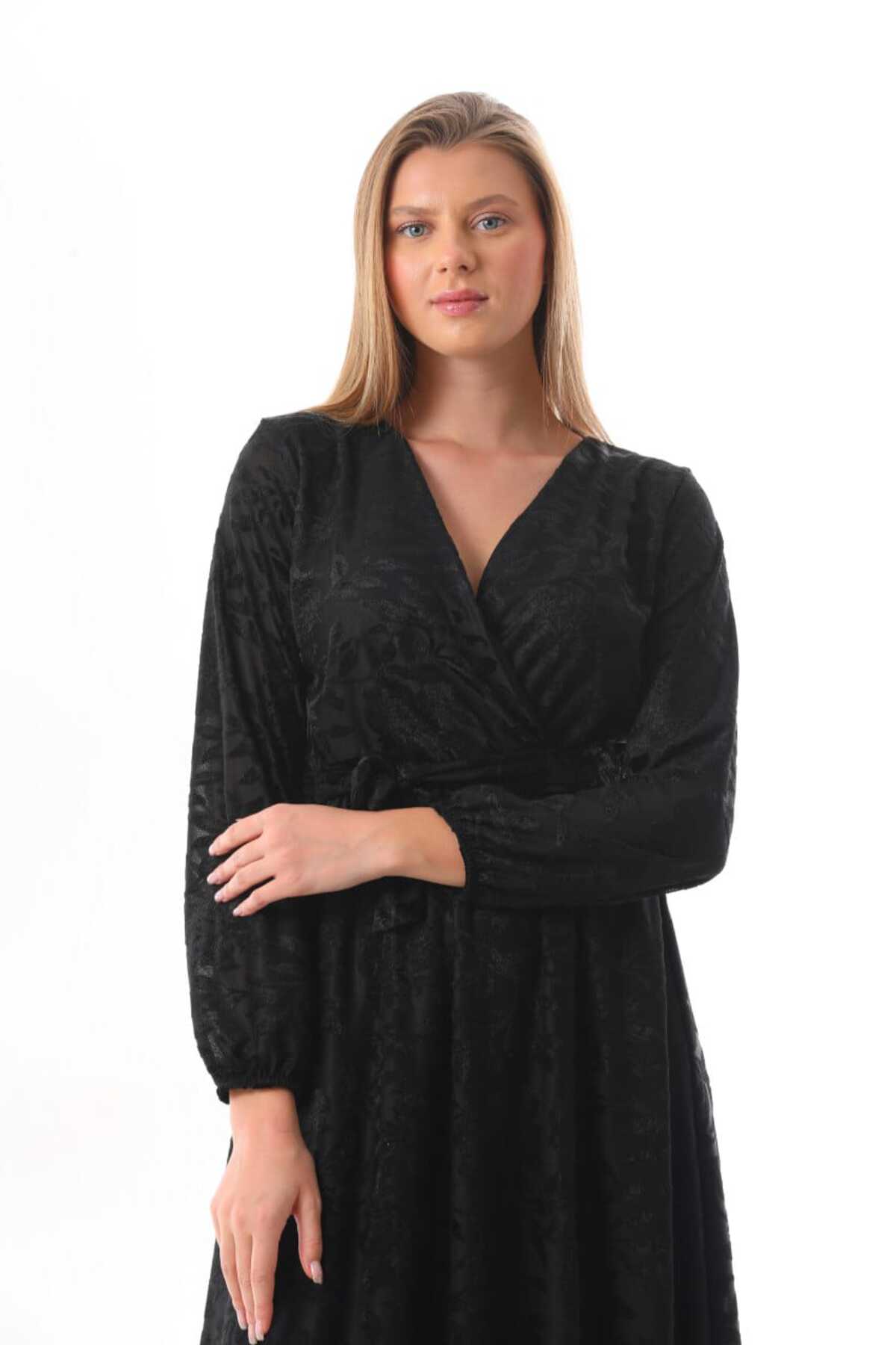 Filoklu Desenli Şifon Elbise