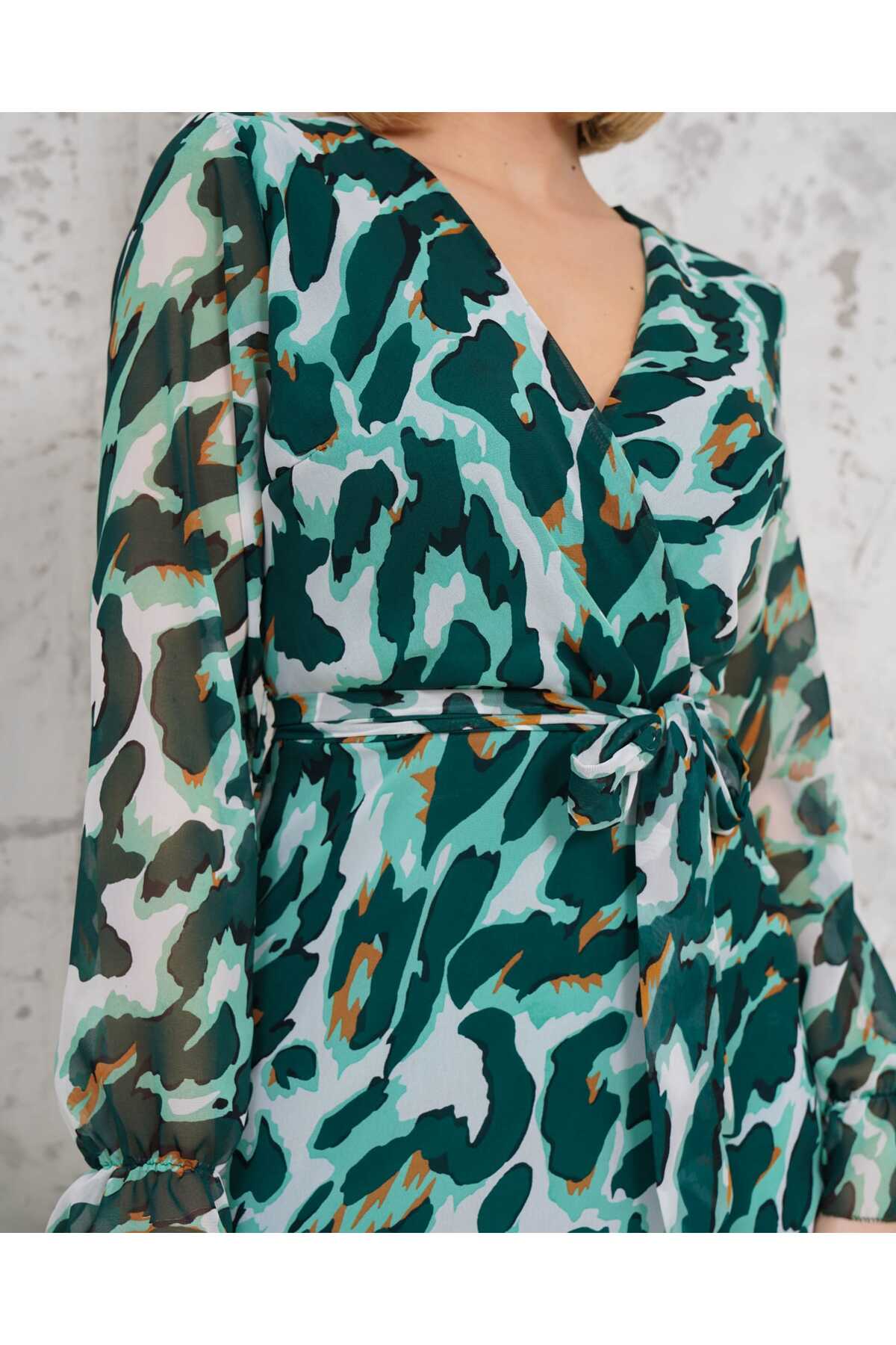 Yan Fermuarlı Midi Boy Desenli Şifon