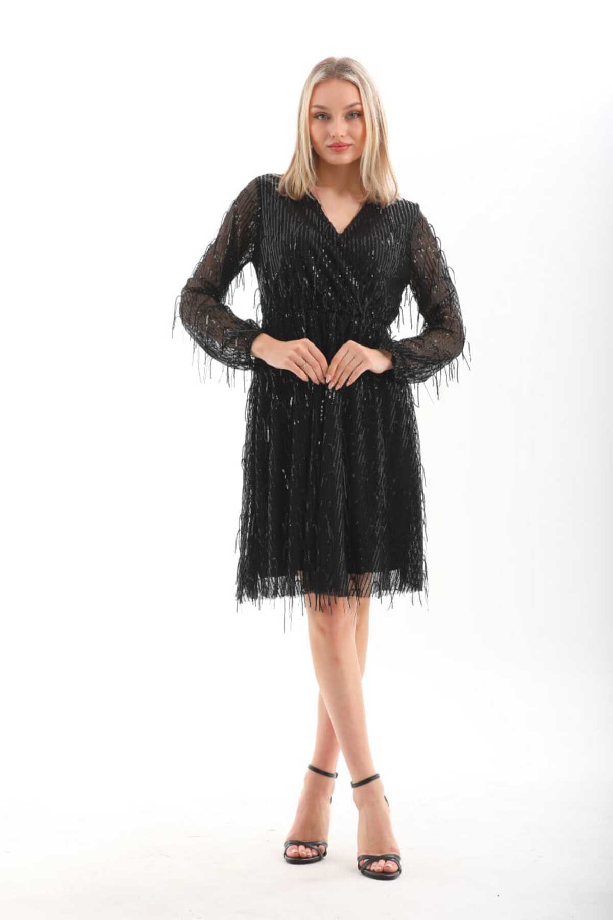 Saçaklı Pul Payet Elbise