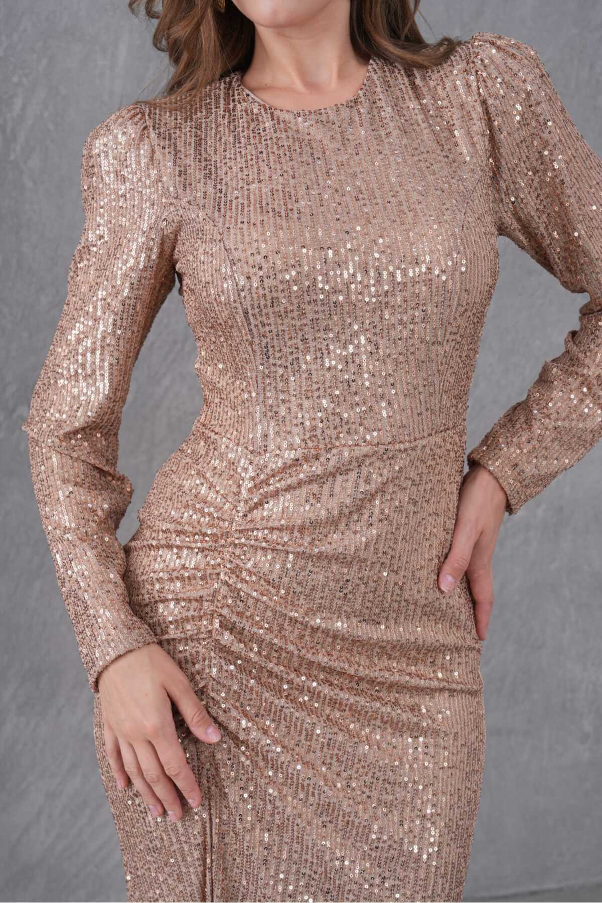 Bisiklet Yaka Uzun Abiye Elbise