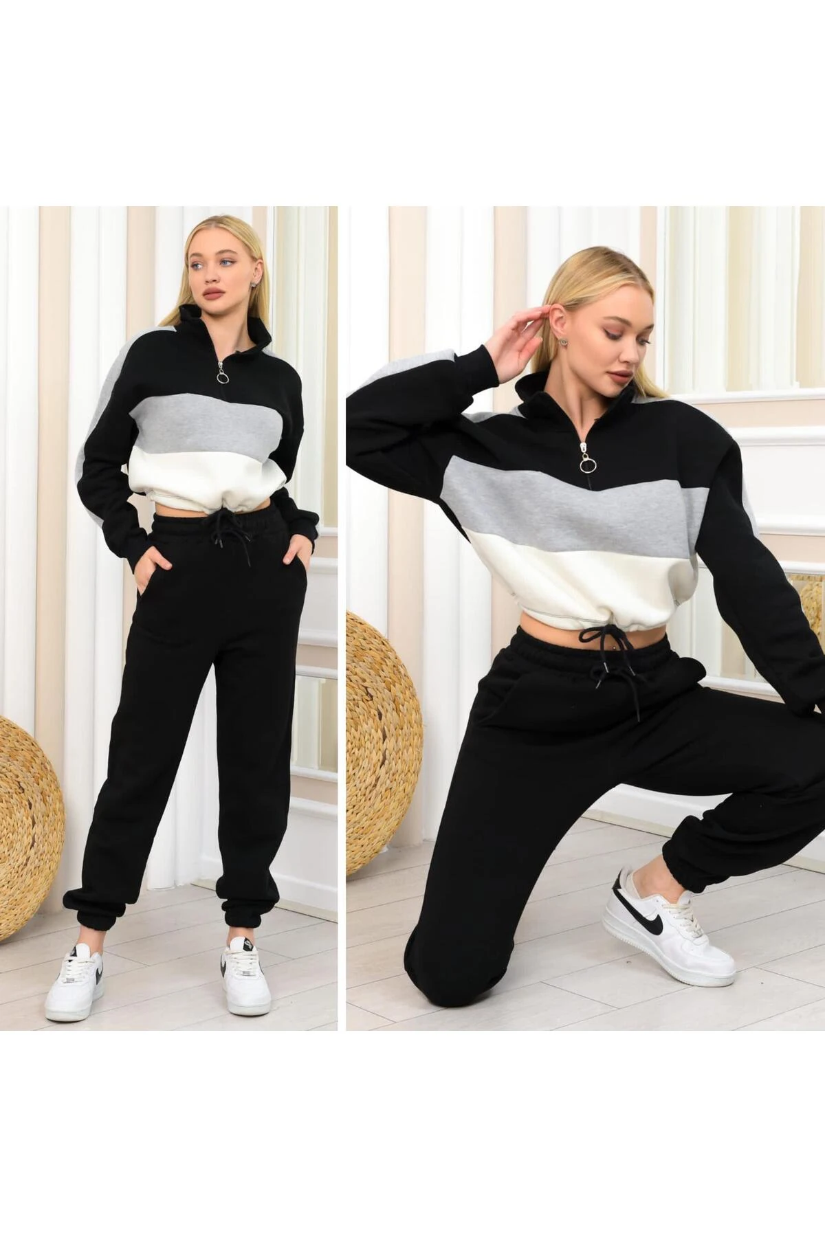 Parçalı 3 İplik Şardonlu Takım - siyah