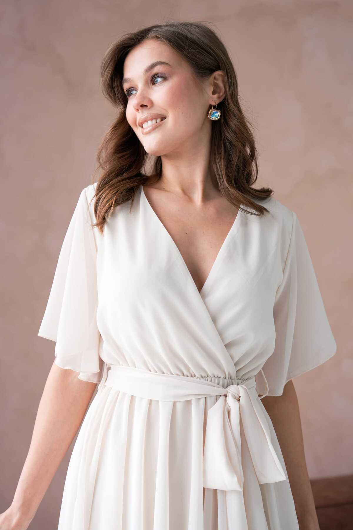 Kısa Kol Düz Şifon Elbise