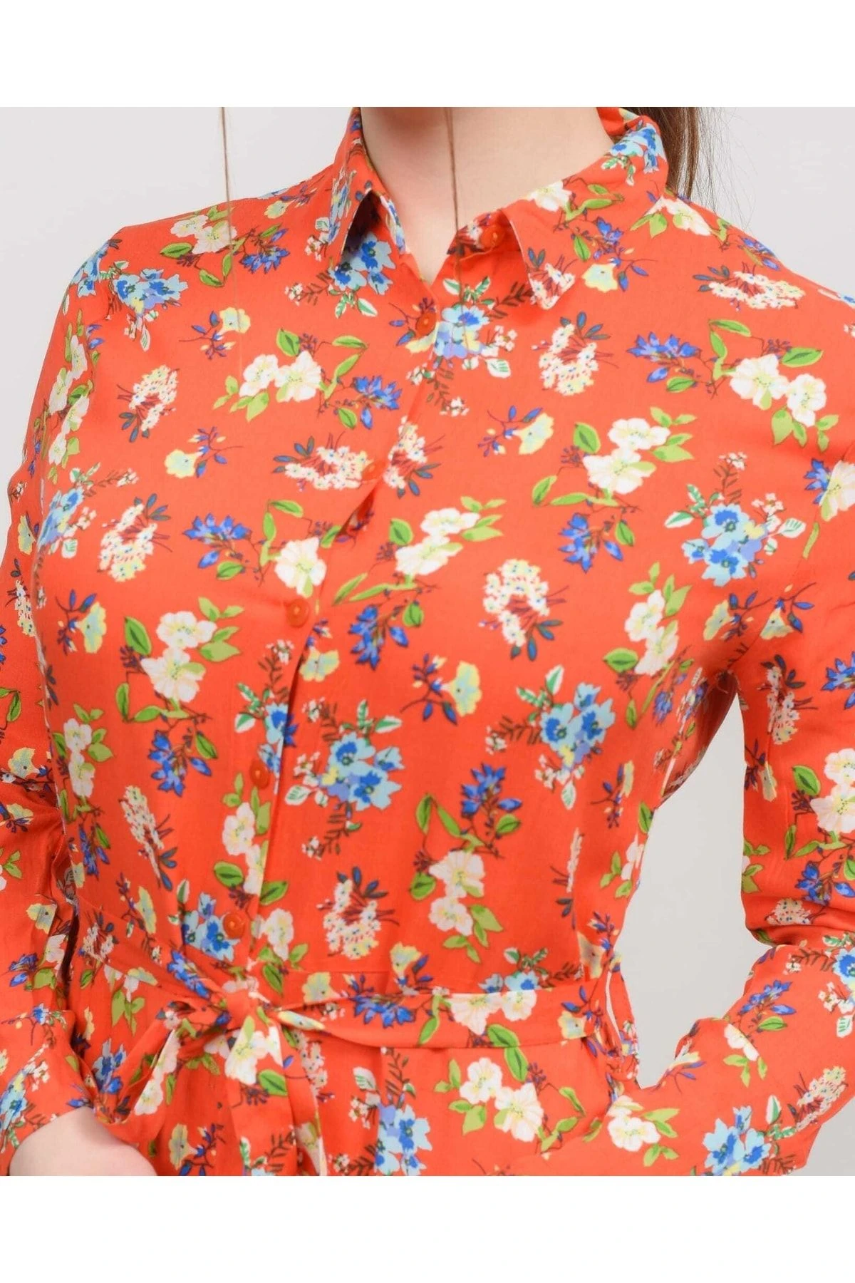 Gömlek Yaka Uzun Boy Viskon Elbise