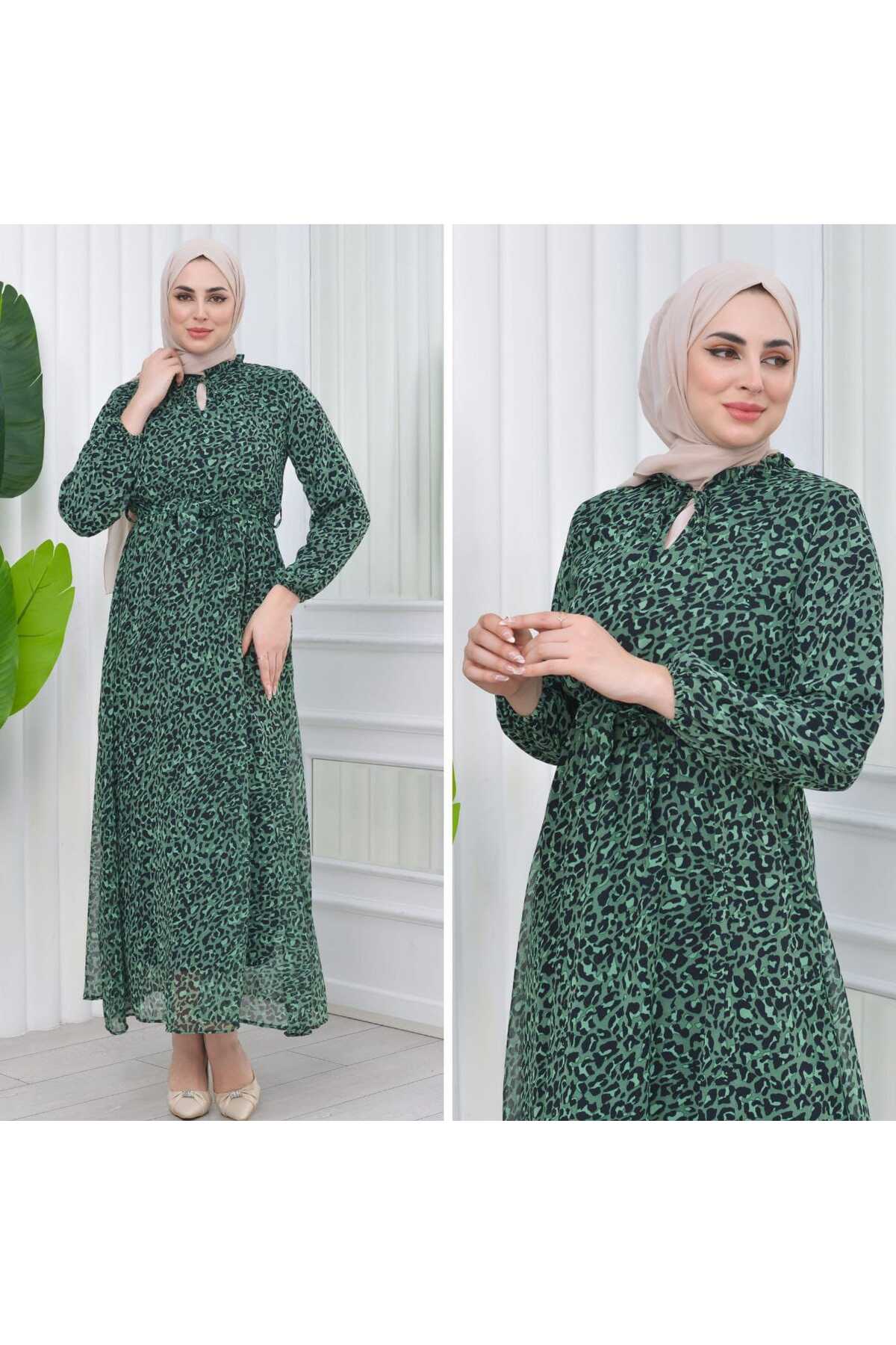 Boydan Astarlı 0 Yaka Çiçek Desenli Şifon