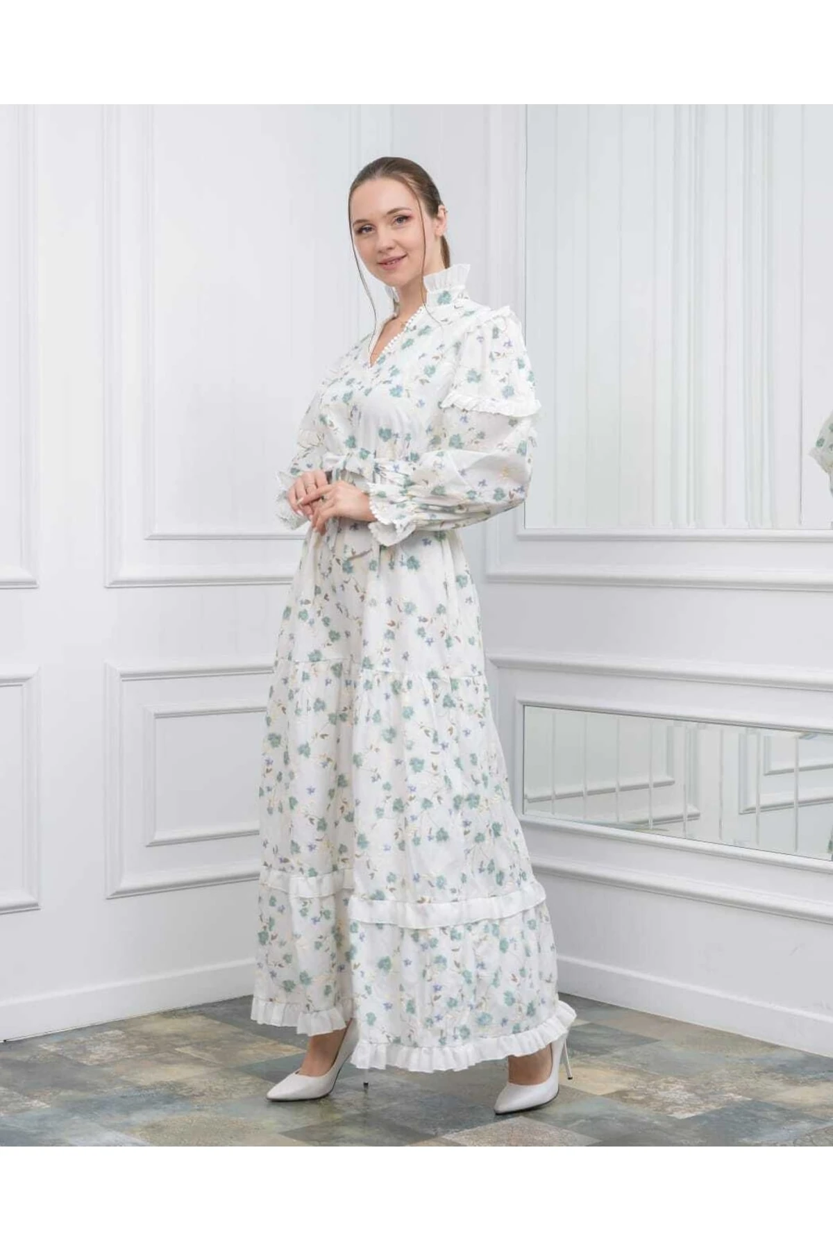 Nakış Baskılı Fisto Kumaş (PAMUKLU) Elbise