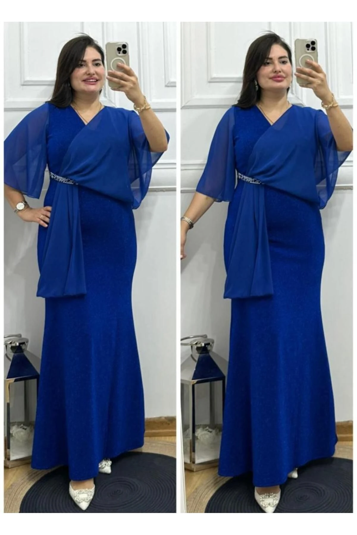 Üstü Şifon Beli Taşlı Abiye