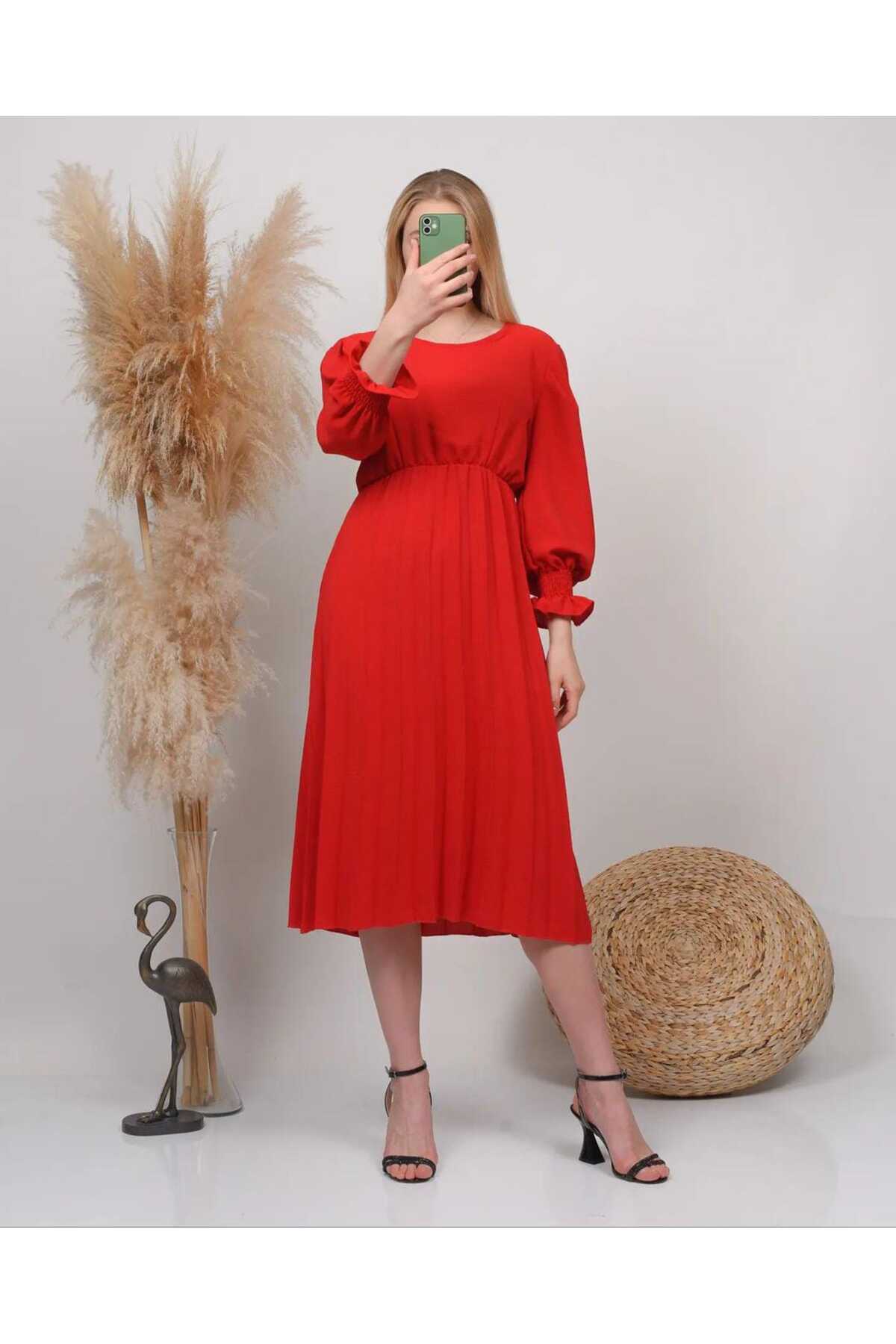 Bisiklet Yaka Atlas Kumaş Elbise