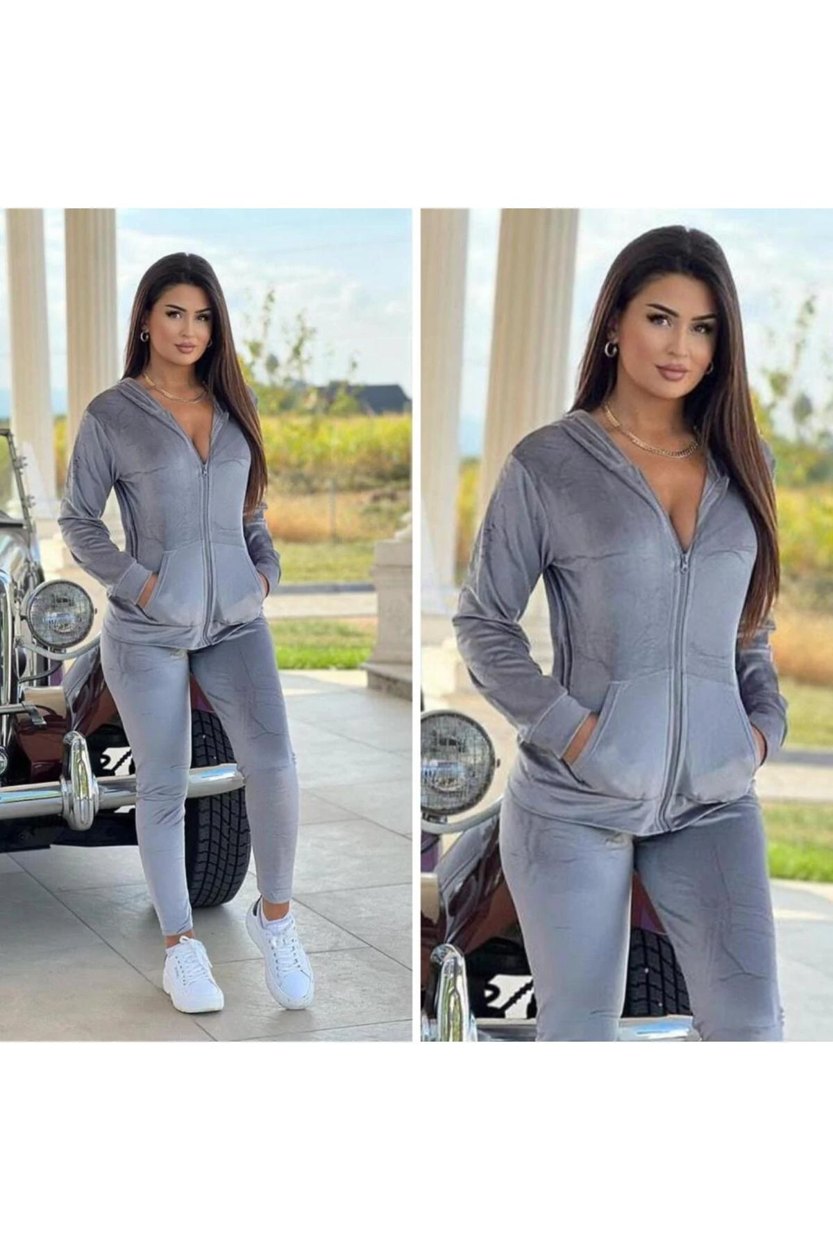 Fermuarlı Kadife Takım - silver