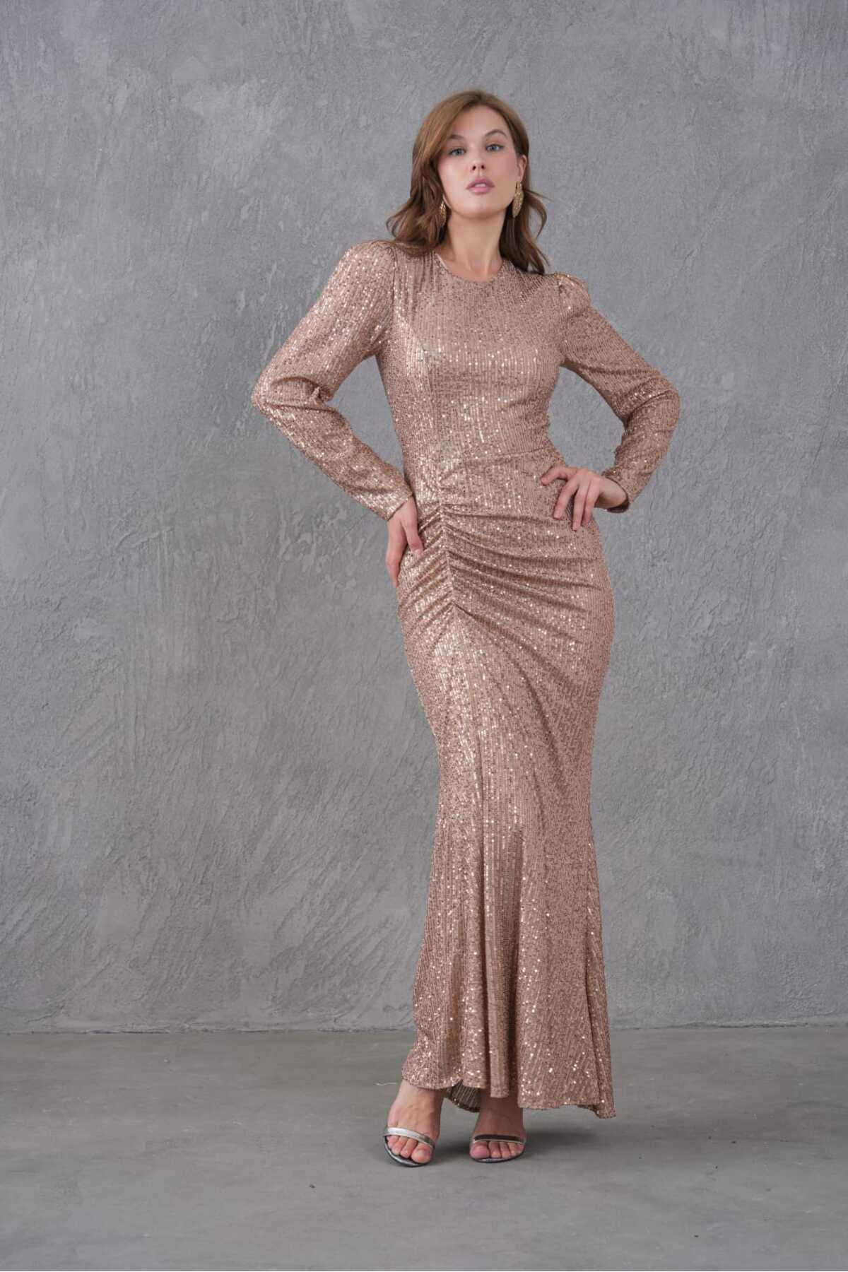 Bisiklet Yaka Uzun Abiye Elbise