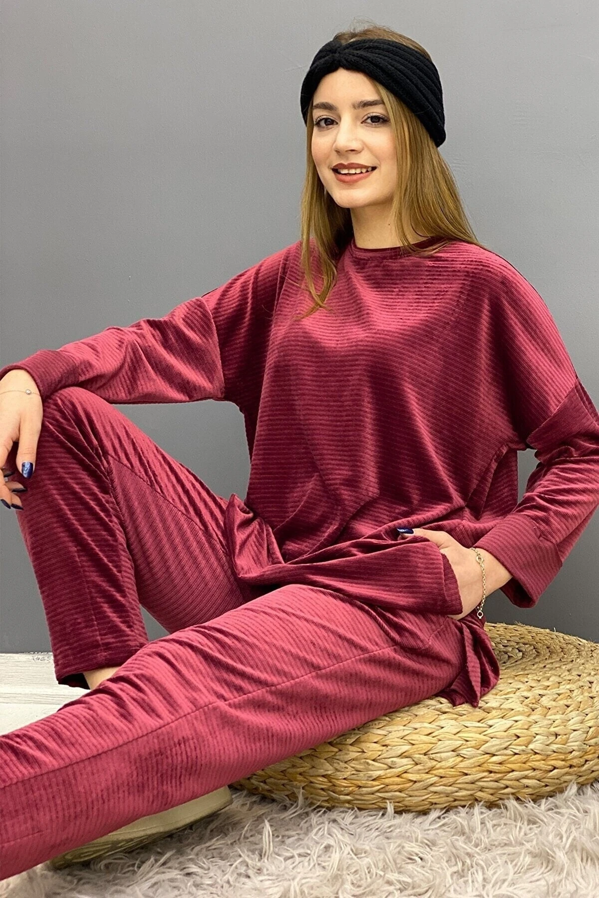 Kadın Bordo İthal Kadife Takım