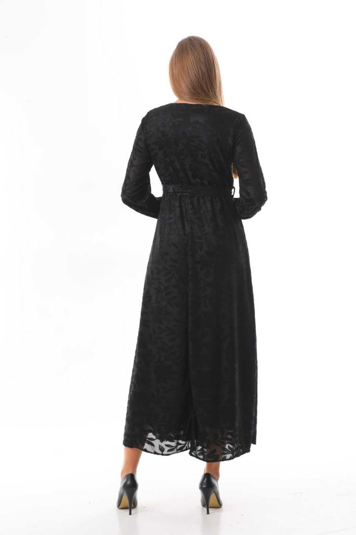 Filoklu Desenli Şifon Elbise