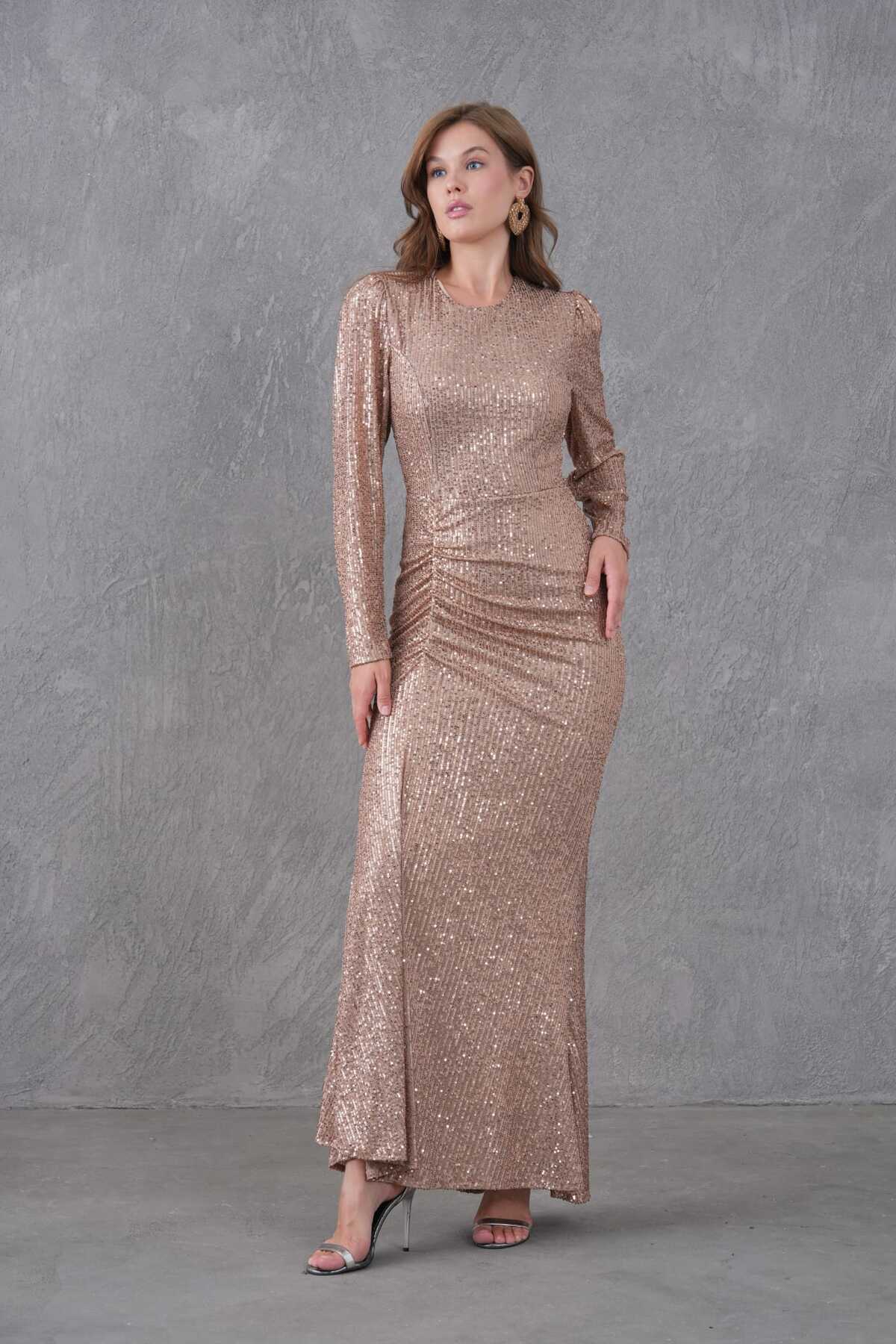 Bisiklet Yaka Uzun Abiye Elbise