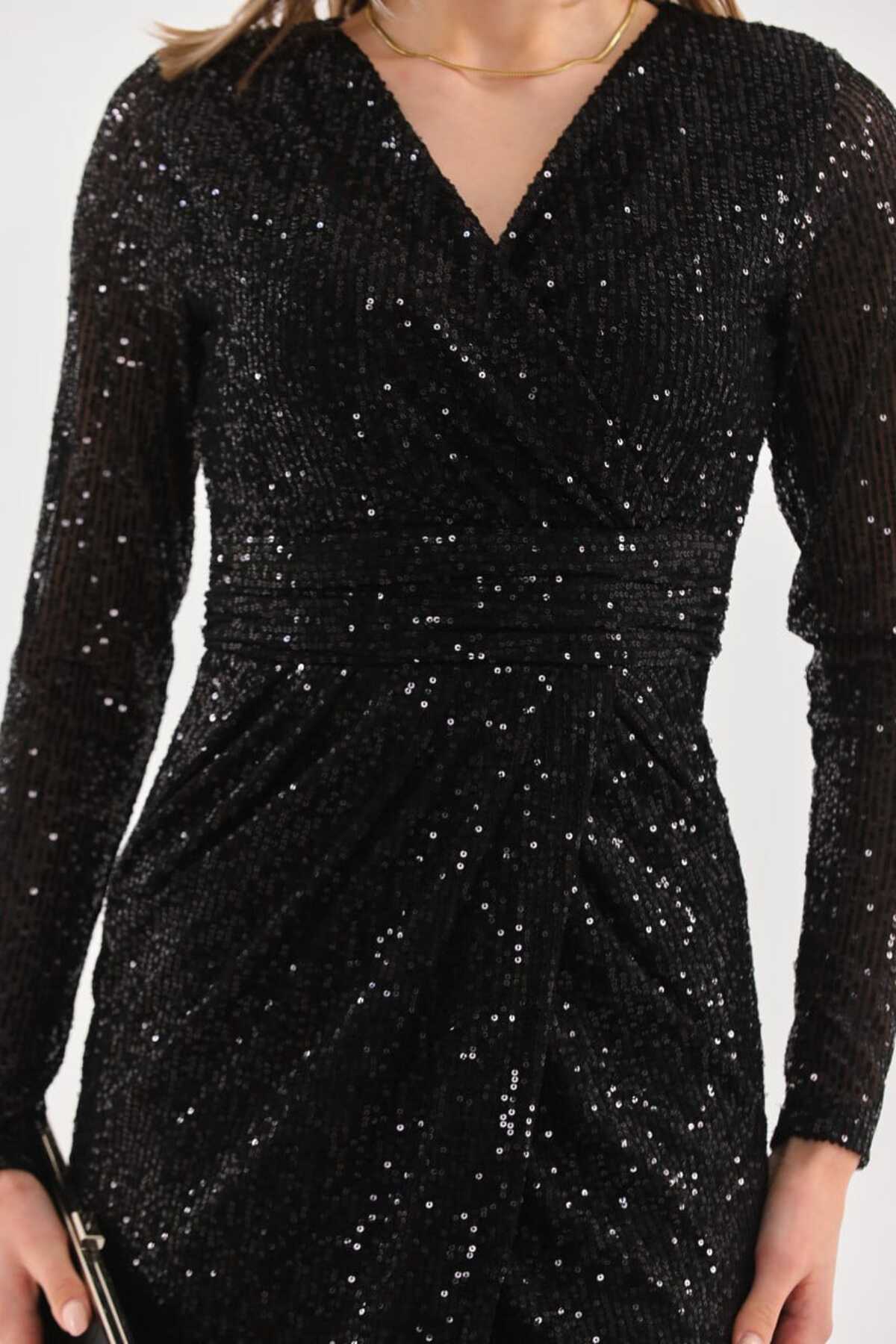 PUL PAYETLİ KRUVAZE ABİYE ELBİSE