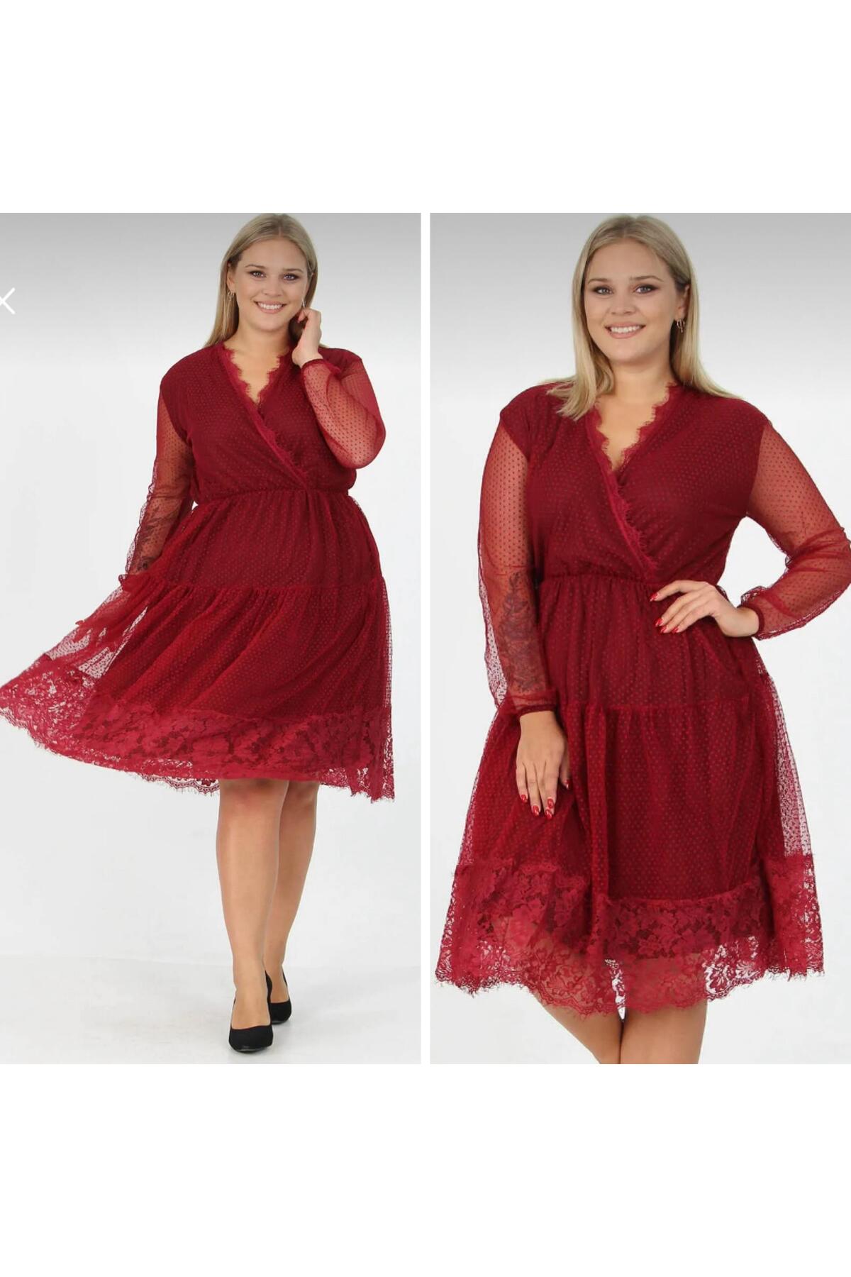 V Yaka Midi Boy Tül Elbise