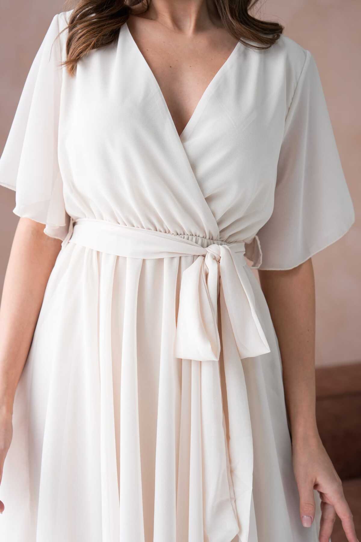 Kısa Kol Düz Şifon Elbise