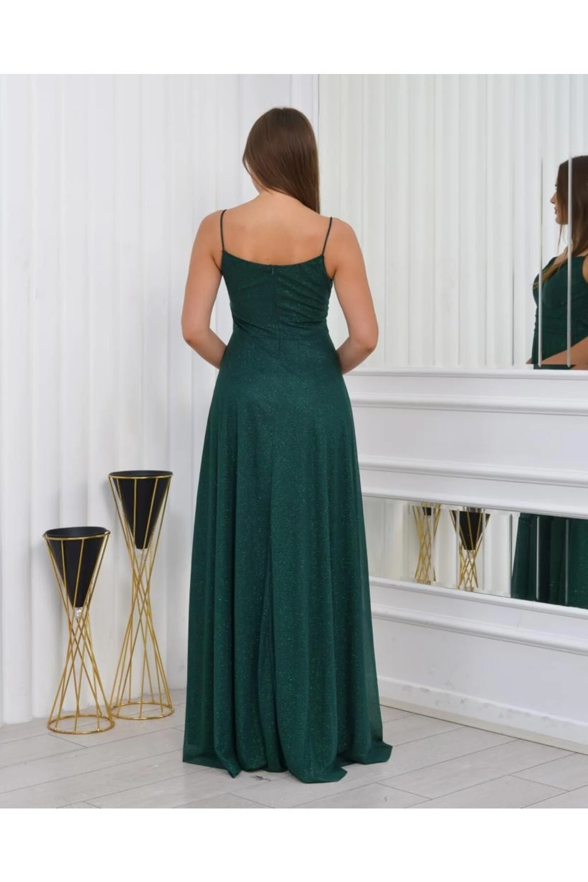 Simli İnce Askılı Abiye